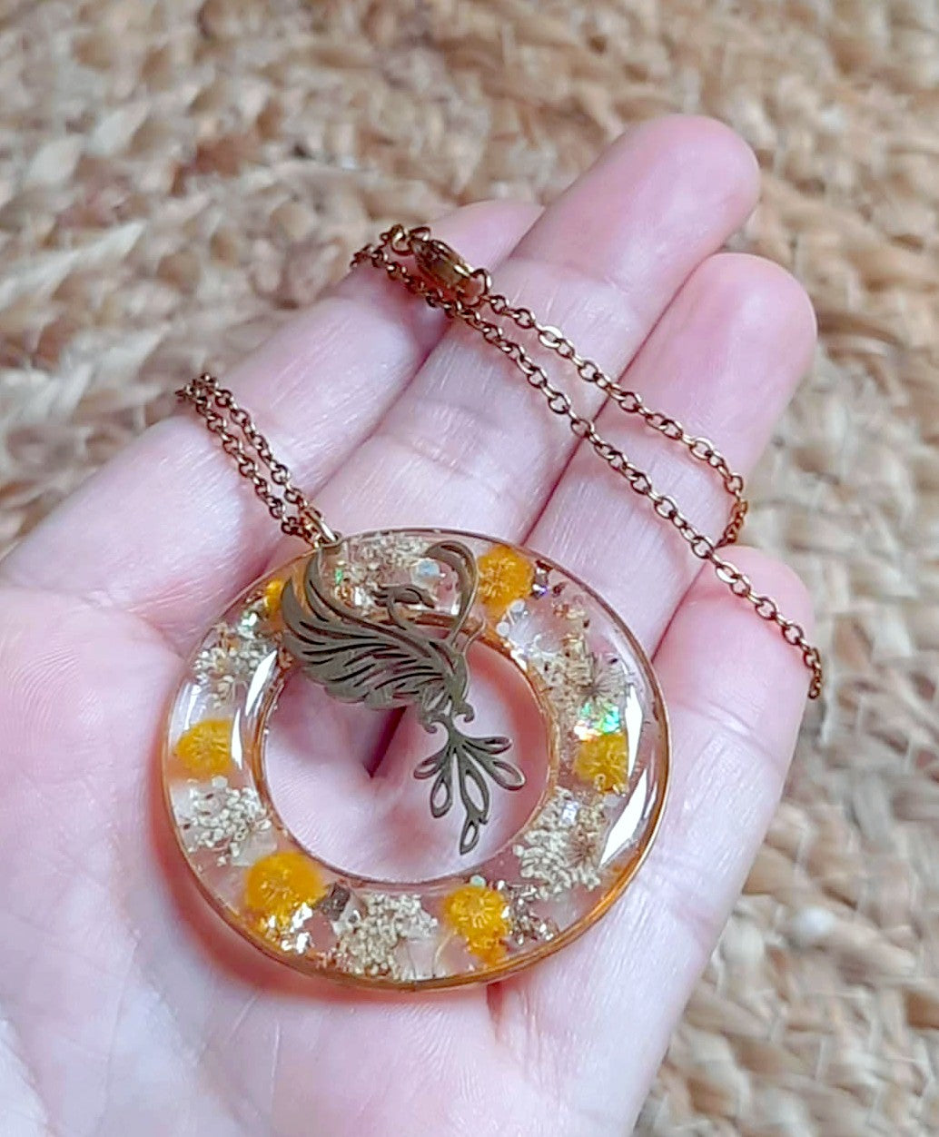 Collier, Phoenix, Fleur de carotte et mimosa