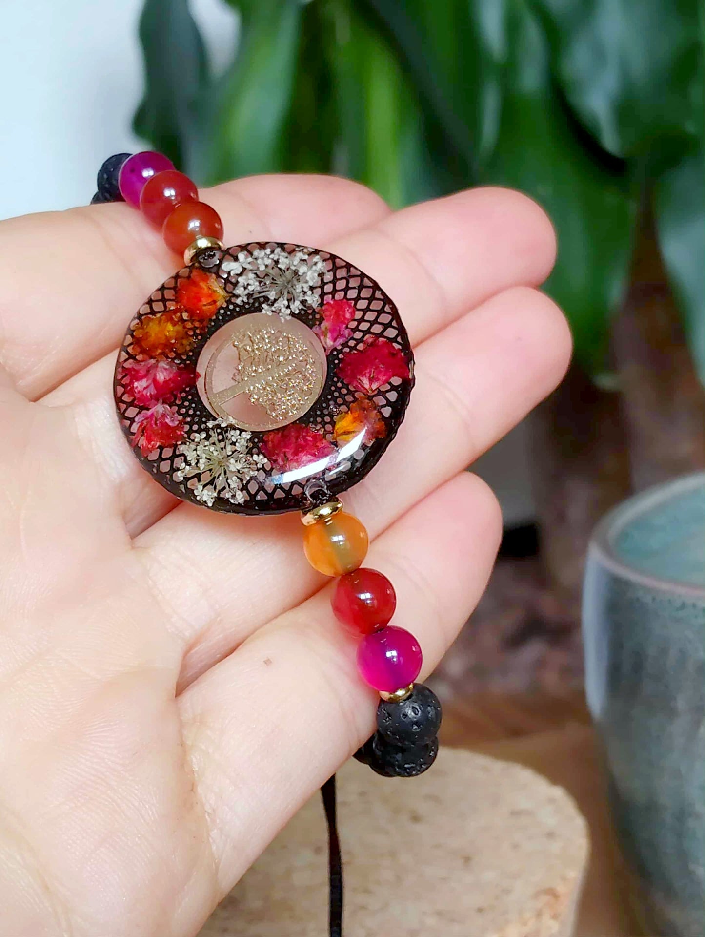 Bracelet Gypsophiles Fleur de carotte Lave Agate