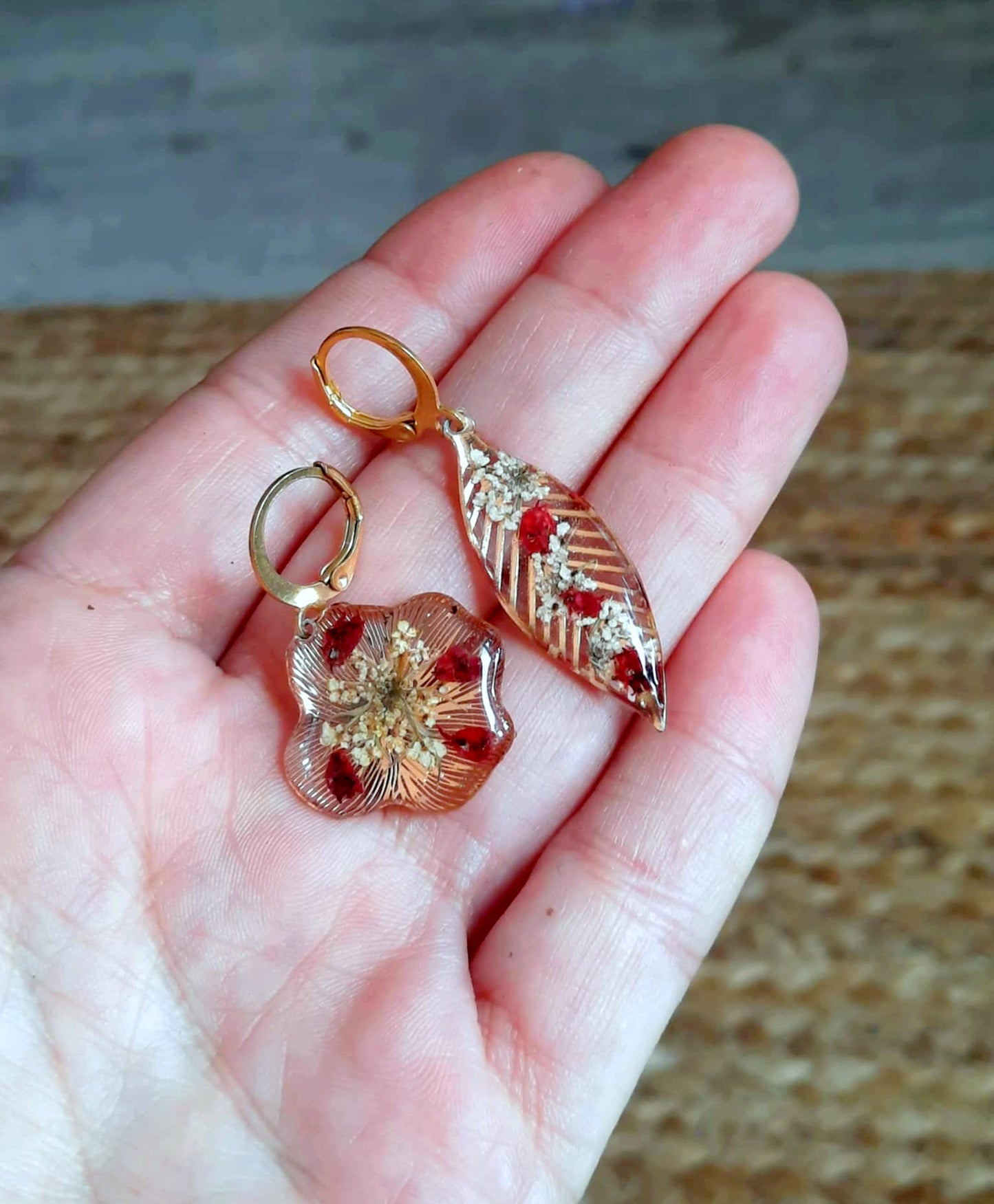 Boucles d'oreille Asymétrique, Fleur de carotte, Bruyères