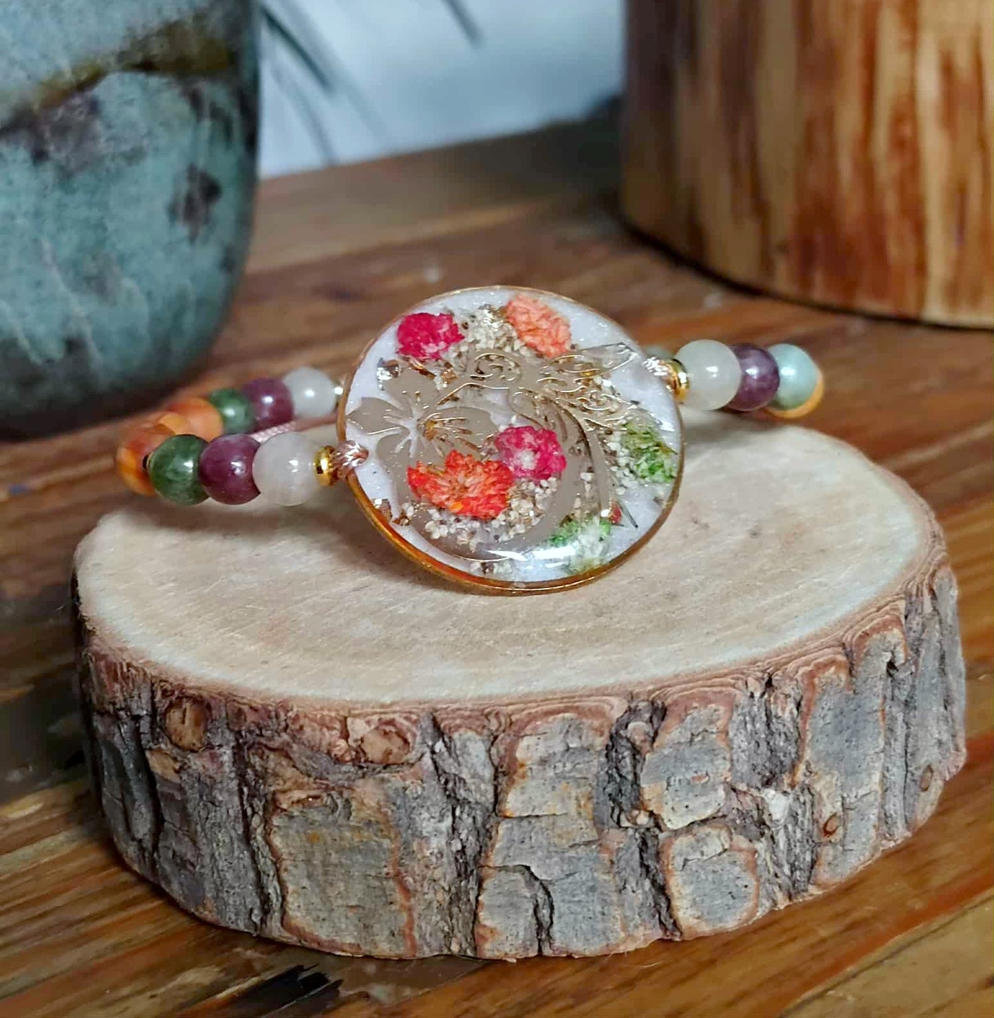 Bracelet Colibri Fleur de carotte Gypsophile Agate
