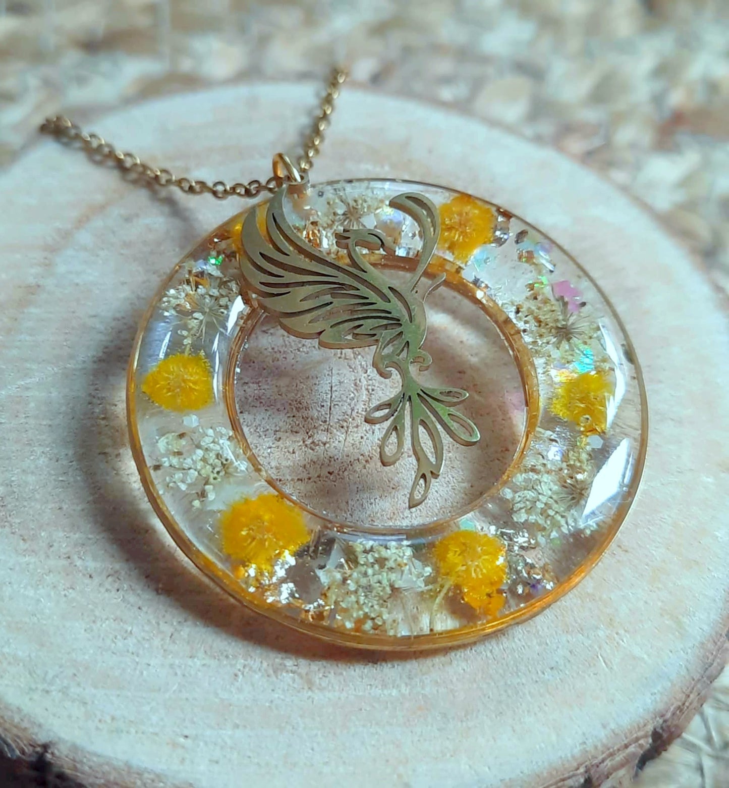 Collier, Phoenix, Fleur de carotte et mimosa
