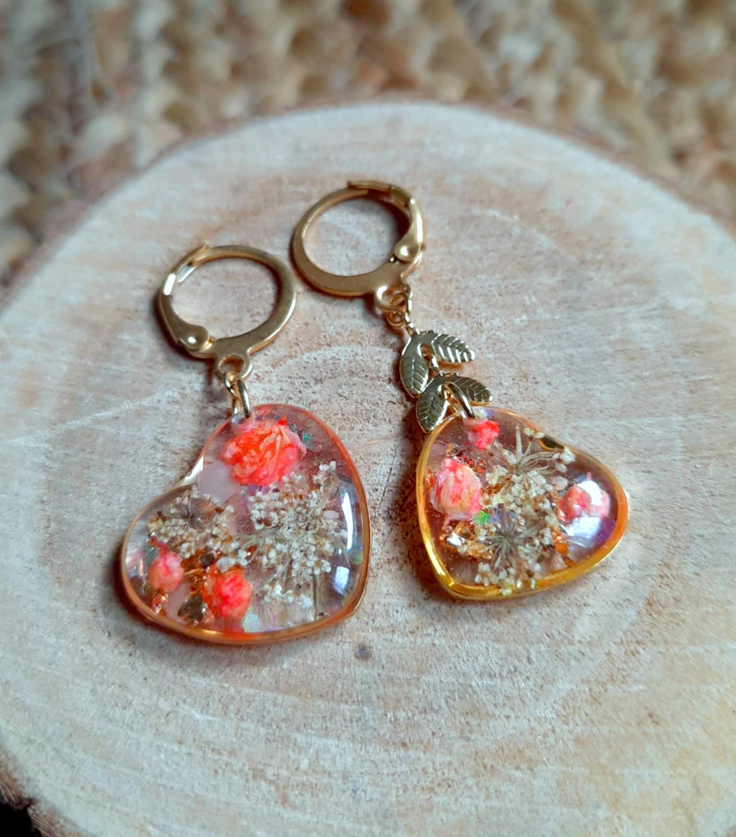 Boucles d'oreille Asymétrique, Fleur de carotte, Gypsophile