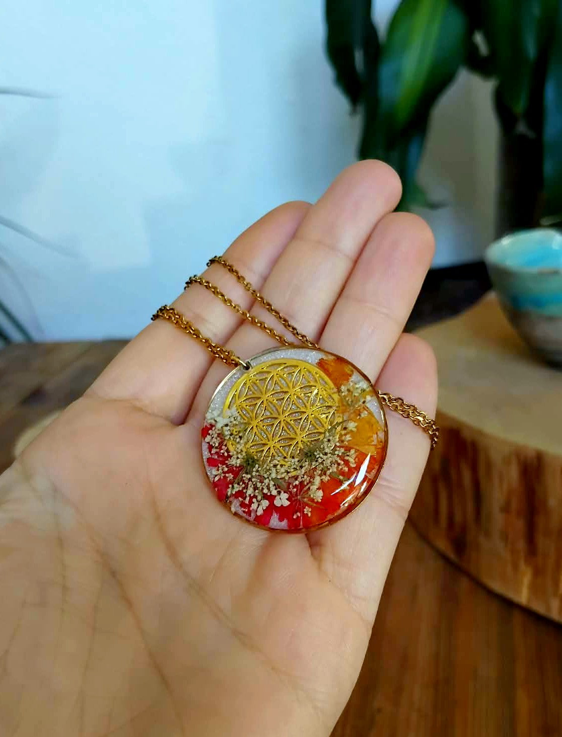 Collier Fleur de vie Fleur de carotte Statice