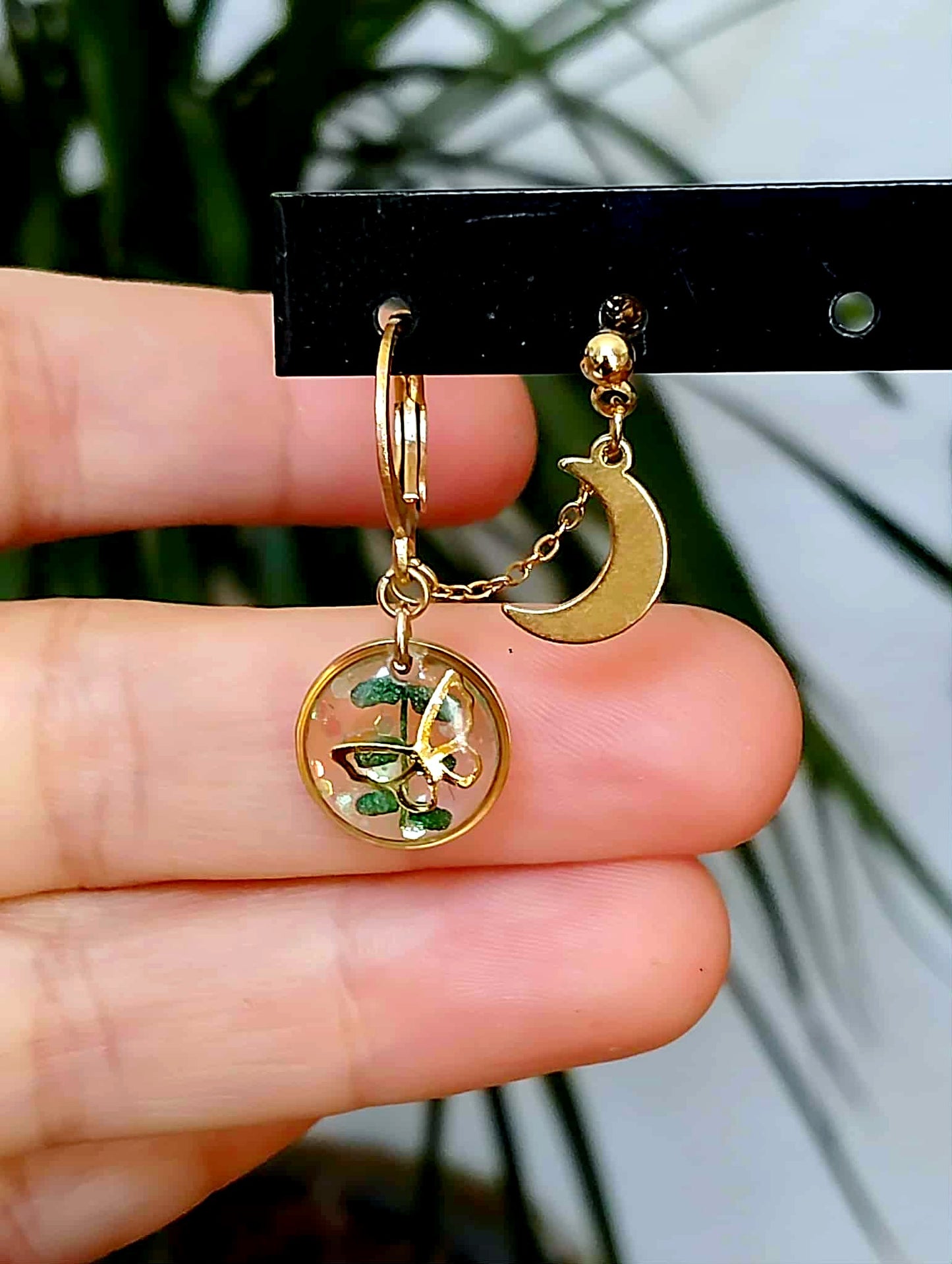 Boucles d'oreille Double piercing Fougère