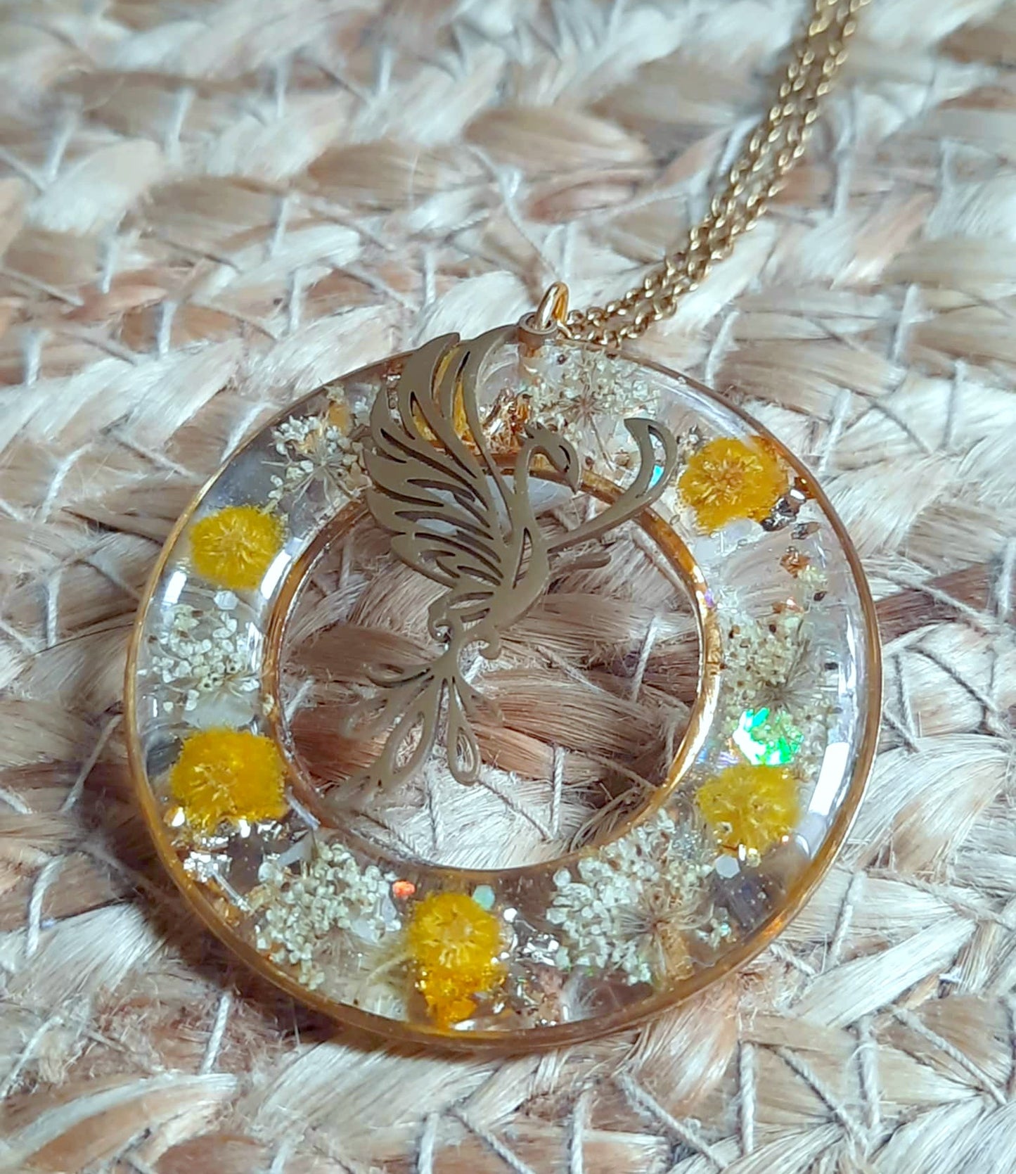 Collier, Phoenix, Fleur de carotte et mimosa