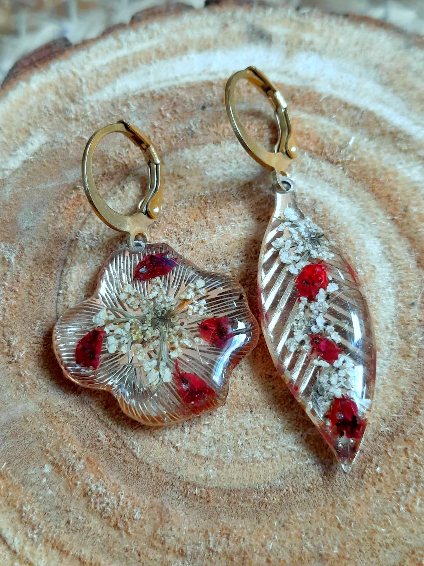 Boucles d'oreille Asymétrique, Fleur de carotte, Bruyères