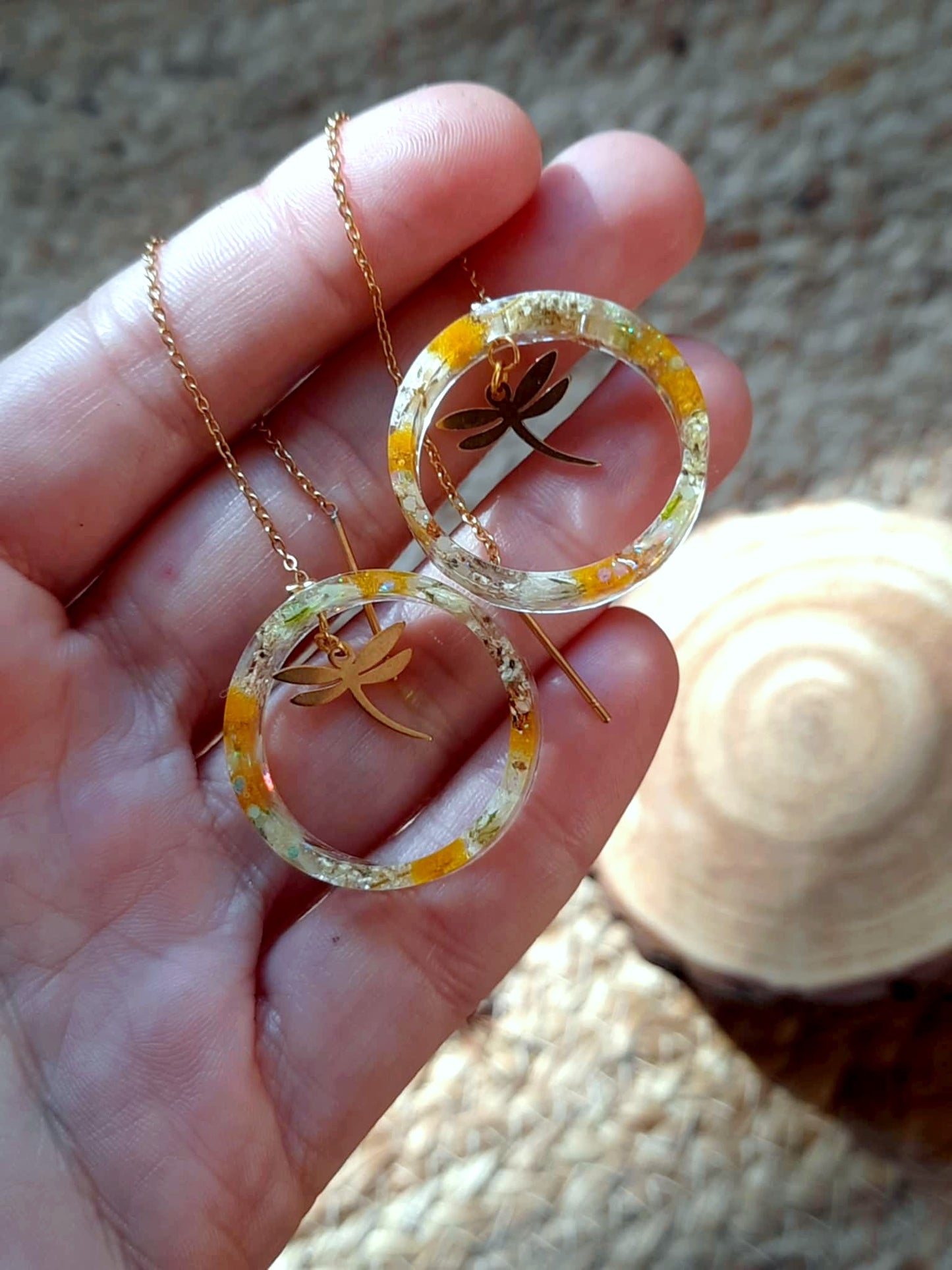 Boucles d'oreille, Mimosa, Gypsophiles