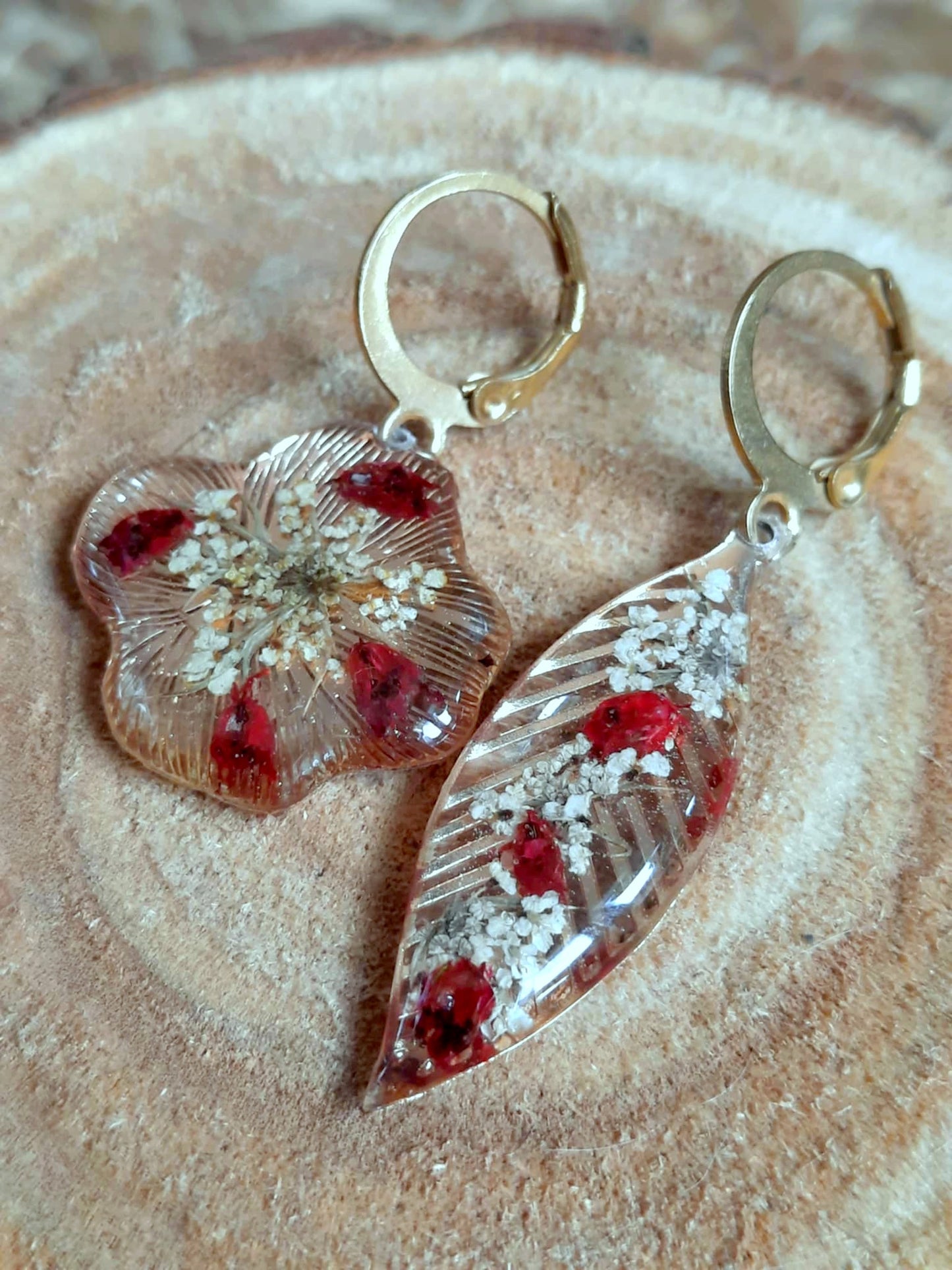 Boucles d'oreille Asymétrique, Fleur de carotte, Bruyères