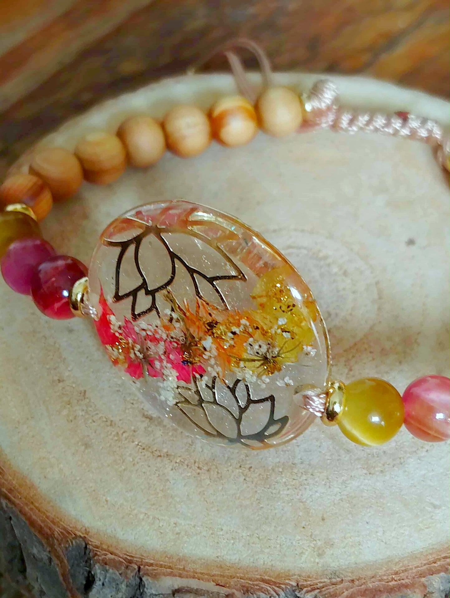 Bracelet Lotus Gypsophile Œil de tigre