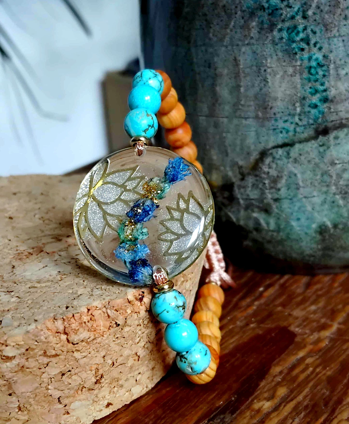Bracelet Lotus Gypsophile Turquoise