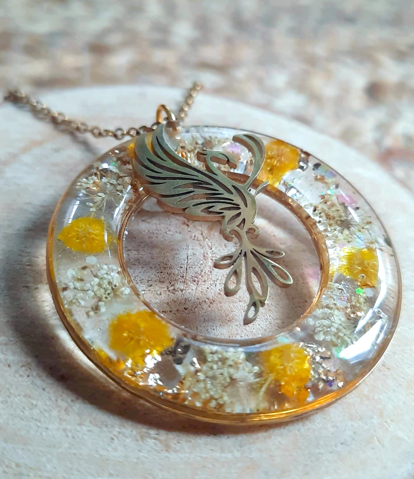 Collier, Phoenix, Fleur de carotte et mimosa