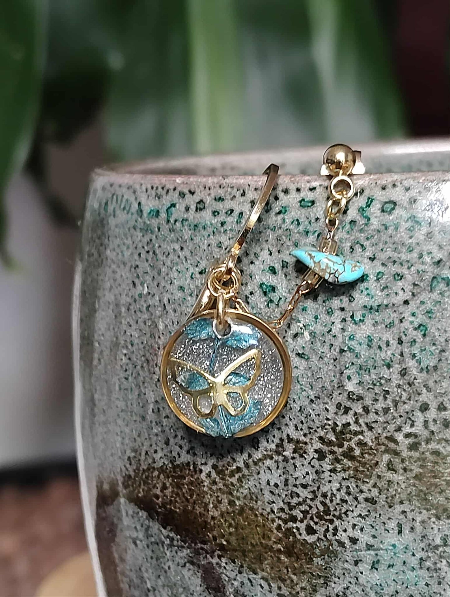 Boucles d'oreille Double piercing Fougère