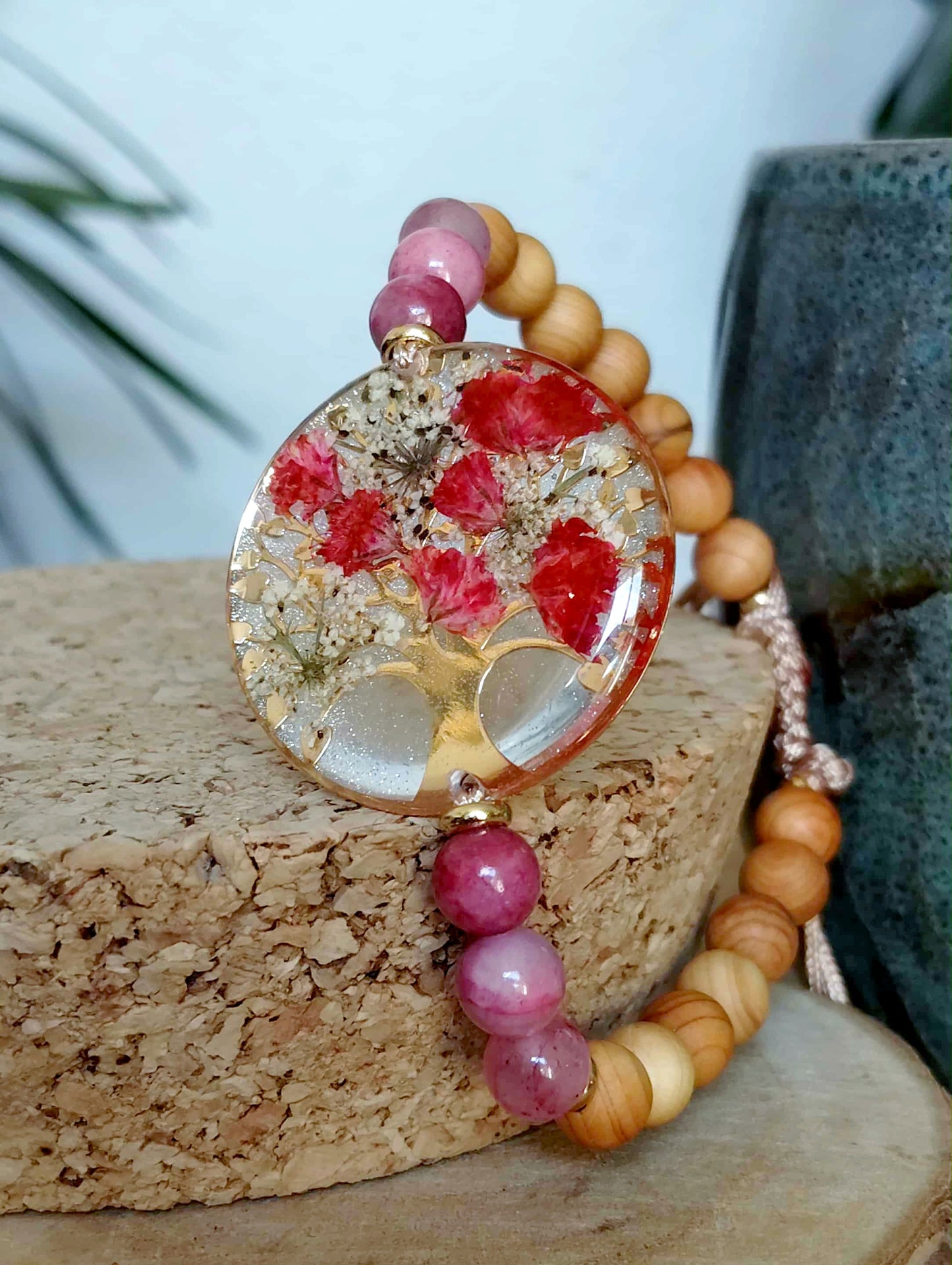 Bracelet, Arbre de vie, gypsophile, Jade