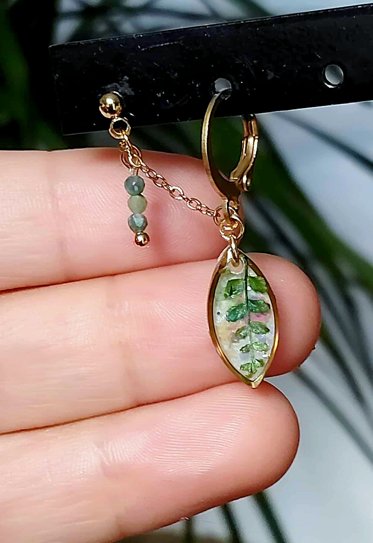 Boucles d'oreille Double piercing Fougère