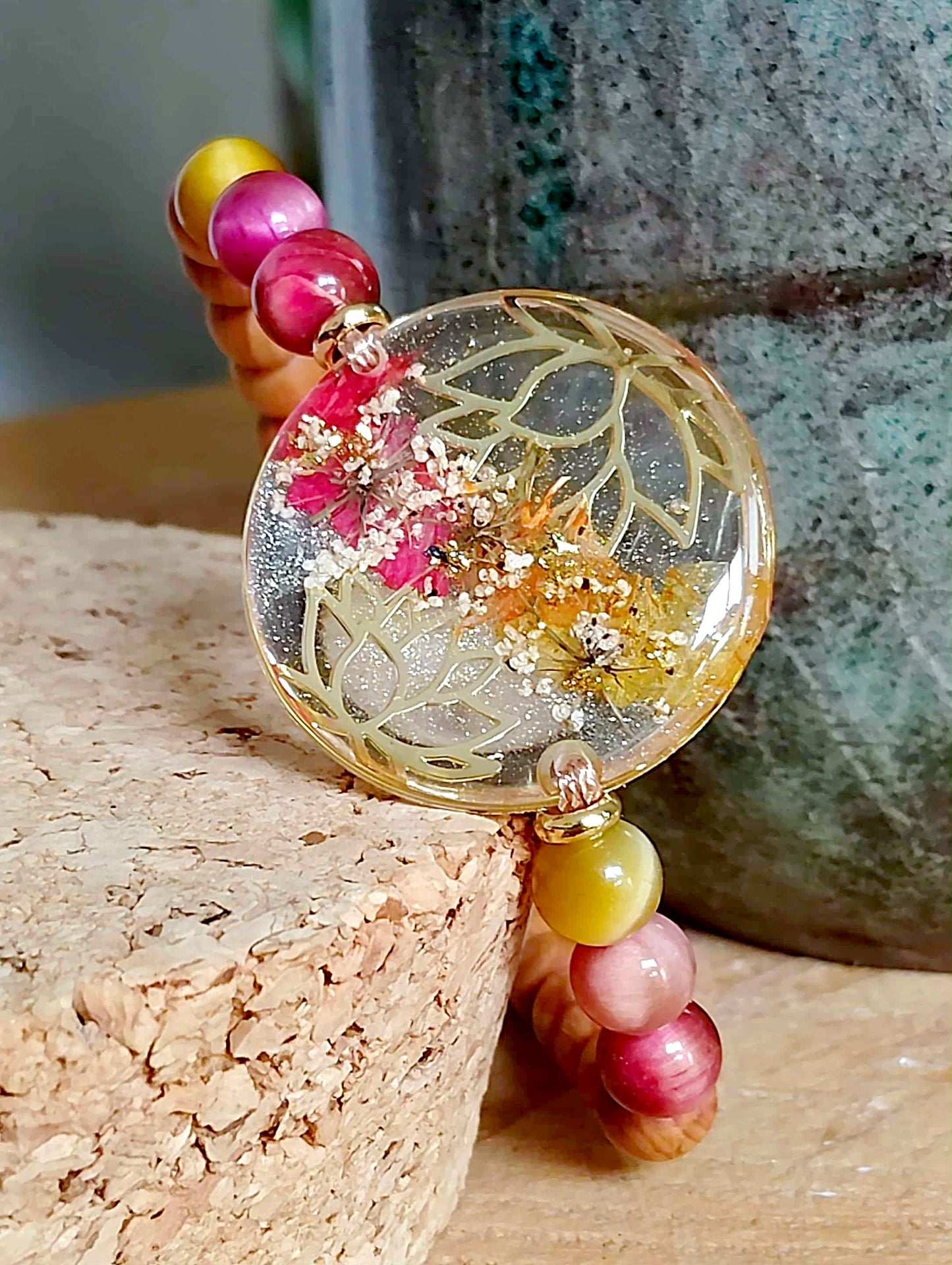 Bracelet Lotus Gypsophile Œil de tigre
