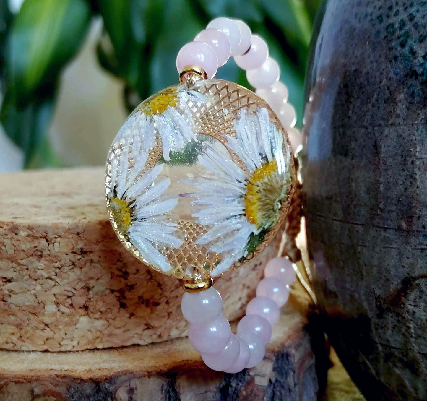 Bracelet Pâquerette, Quartz rose