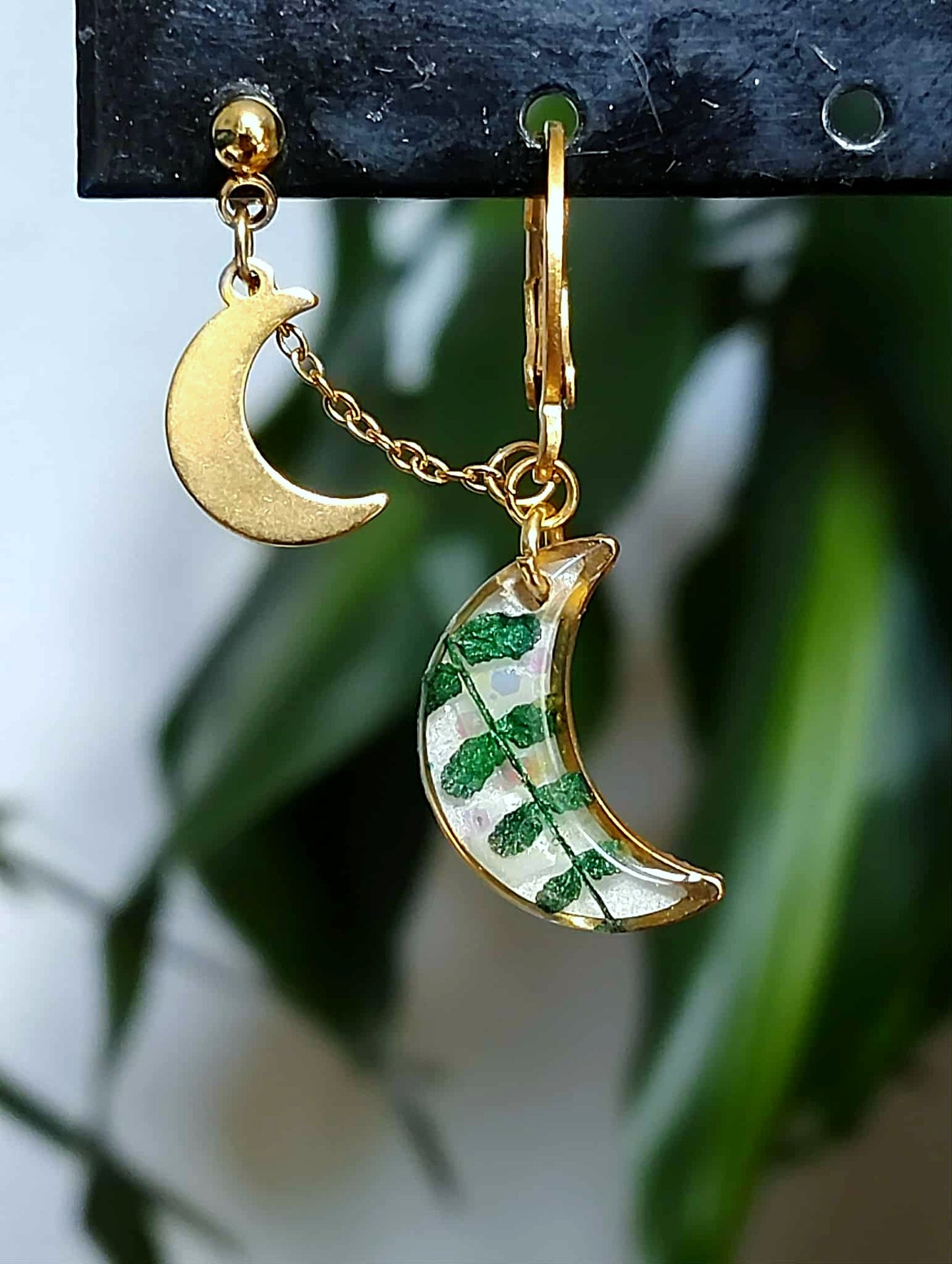 Boucles d'oreille Double piercing Fougère