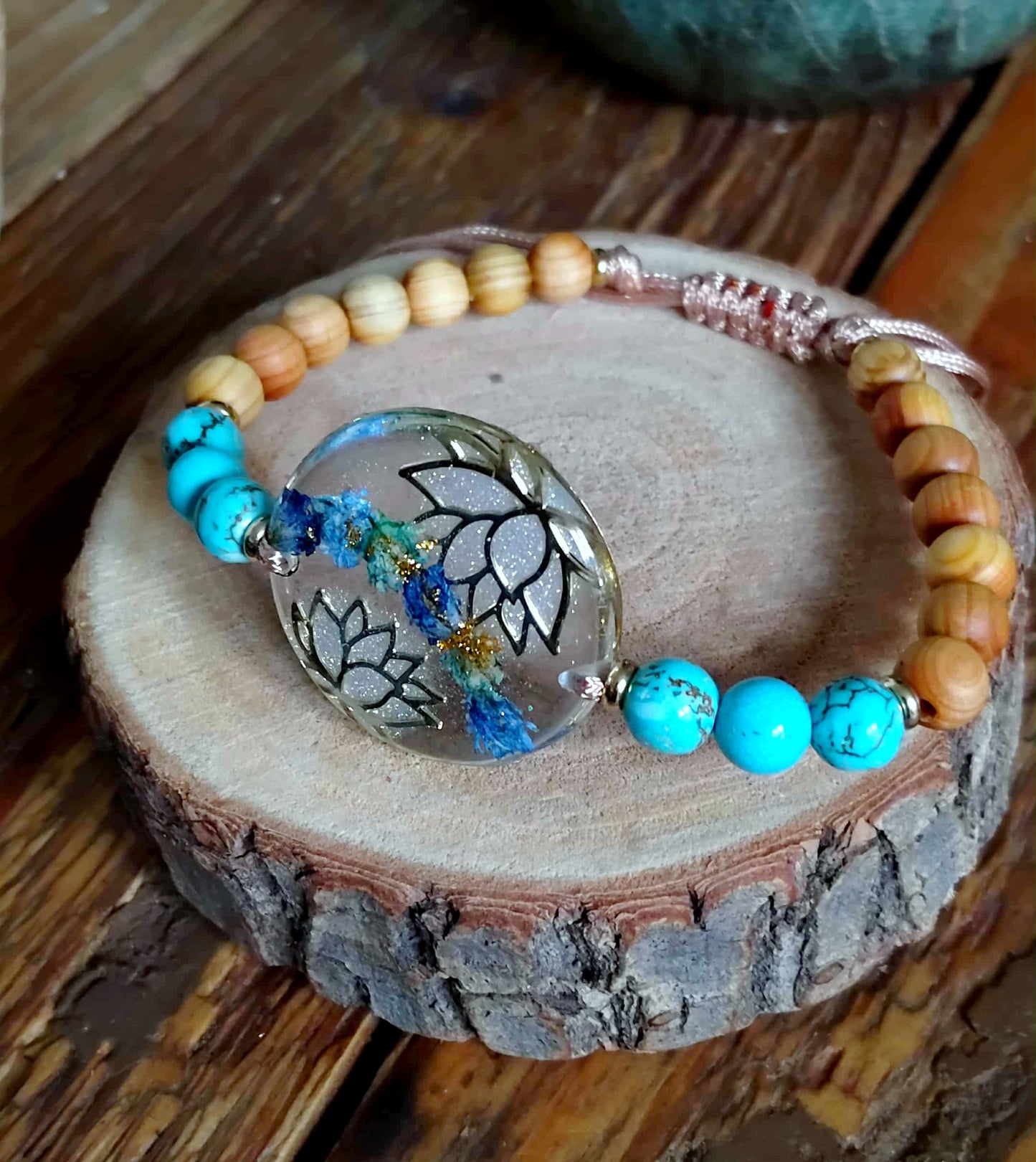 Bracelet Lotus Gypsophile Turquoise