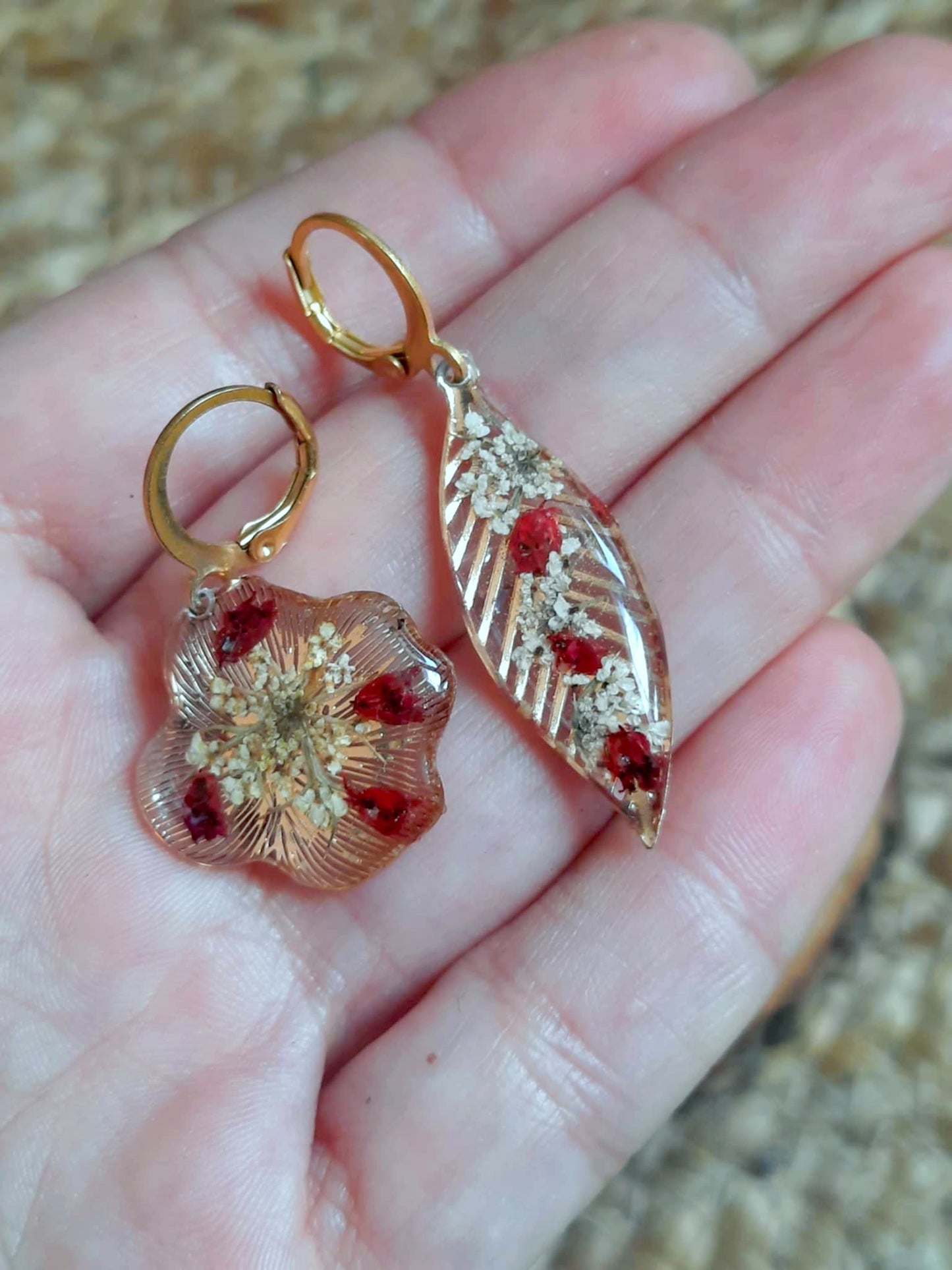 Boucles d'oreille Asymétrique, Fleur de carotte, Bruyères