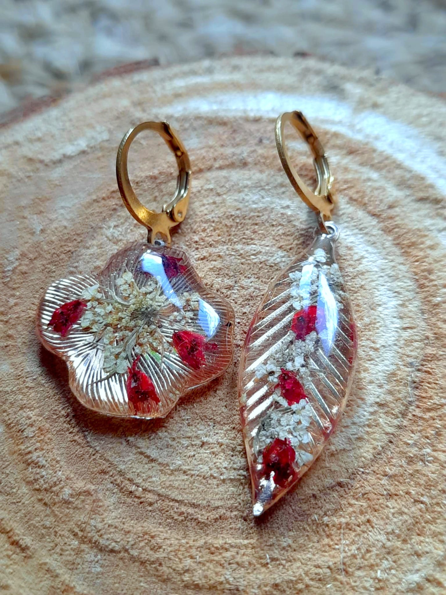Boucles d'oreille Asymétrique, Fleur de carotte, Bruyères