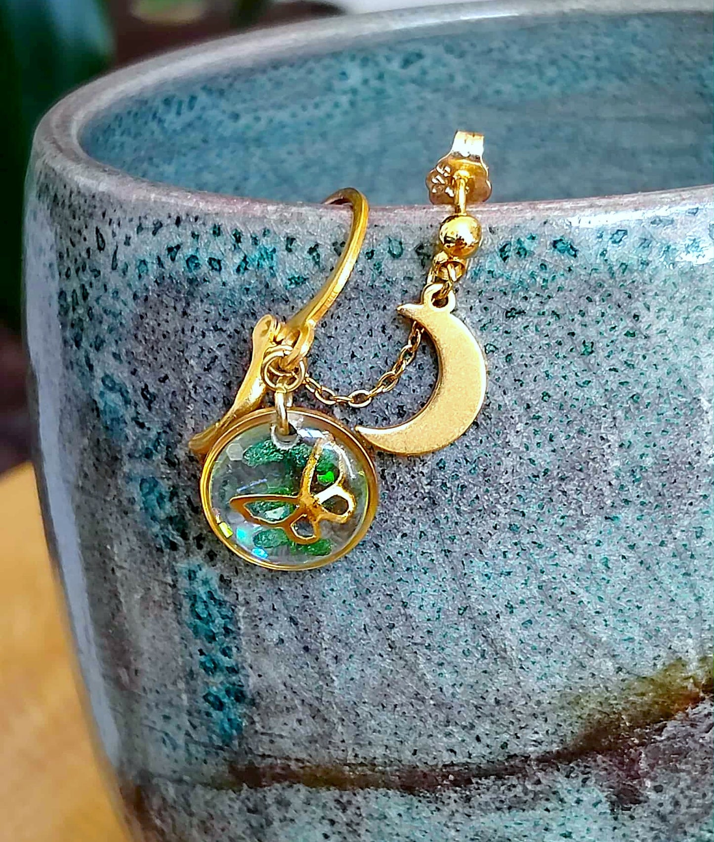 Boucles d'oreille Double piercing Fougère