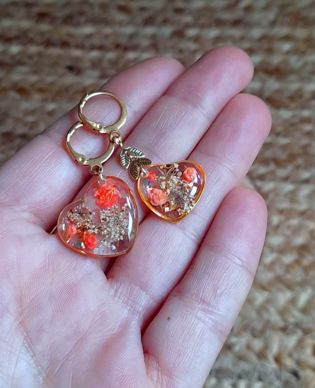 Boucles d'oreille Asymétrique, Fleur de carotte, Gypsophile