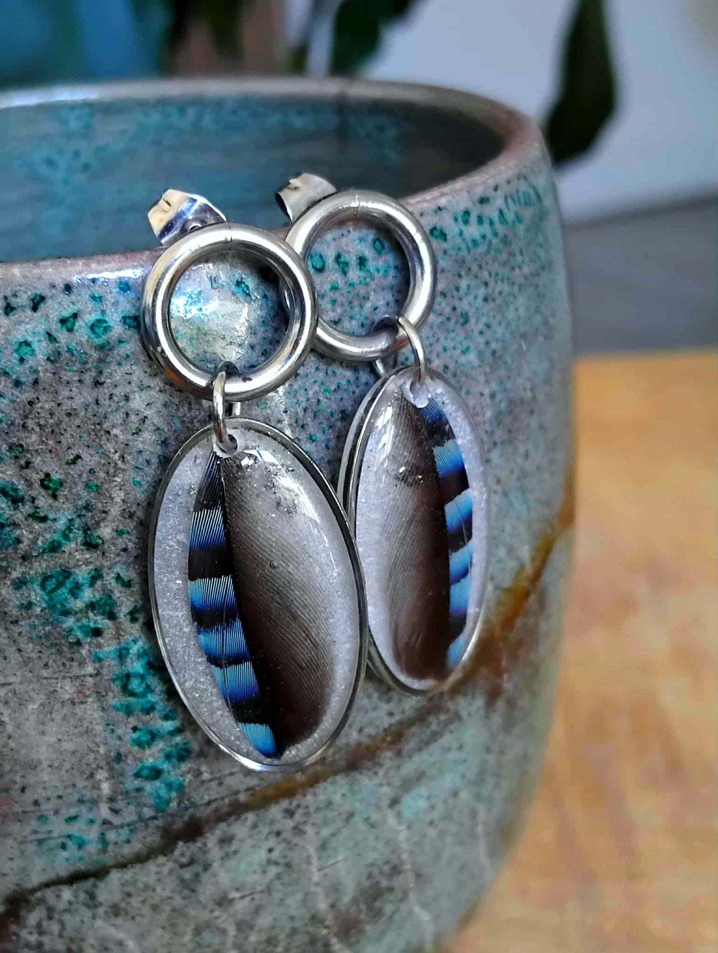 Boucles d'oreille, Plume de geai