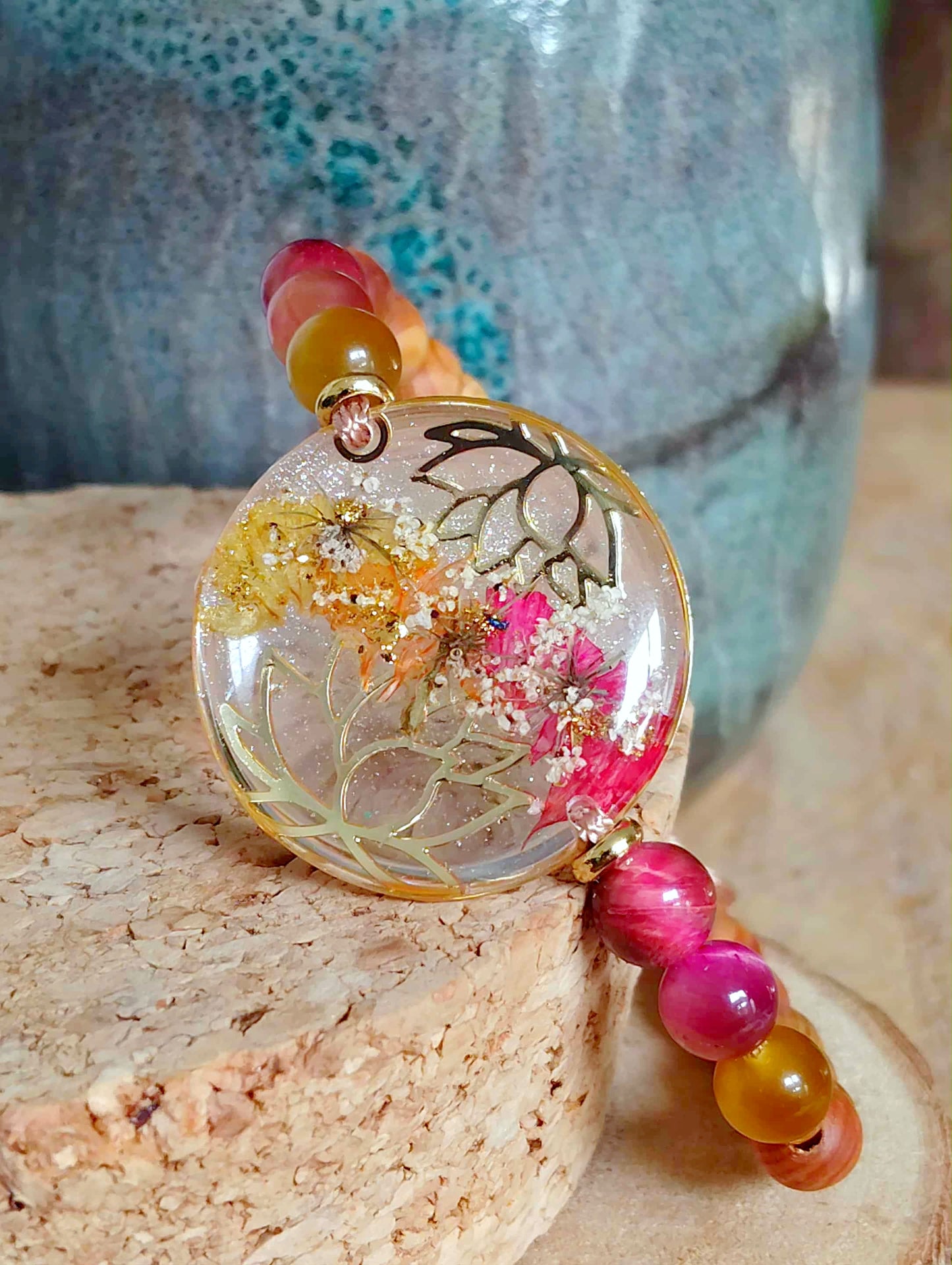 Bracelet Lotus Gypsophile Œil de tigre