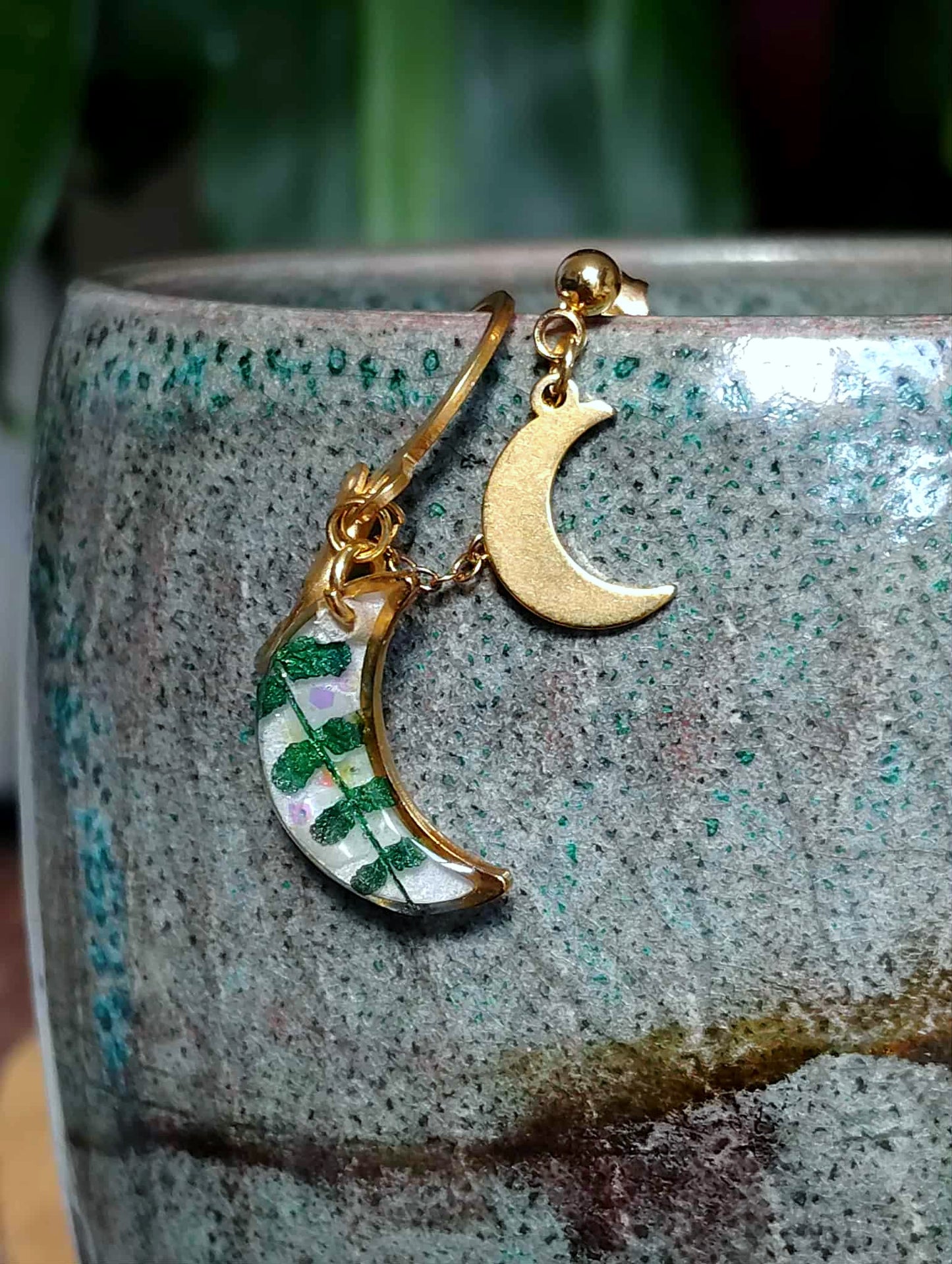 Boucles d'oreille Double piercing Fougère