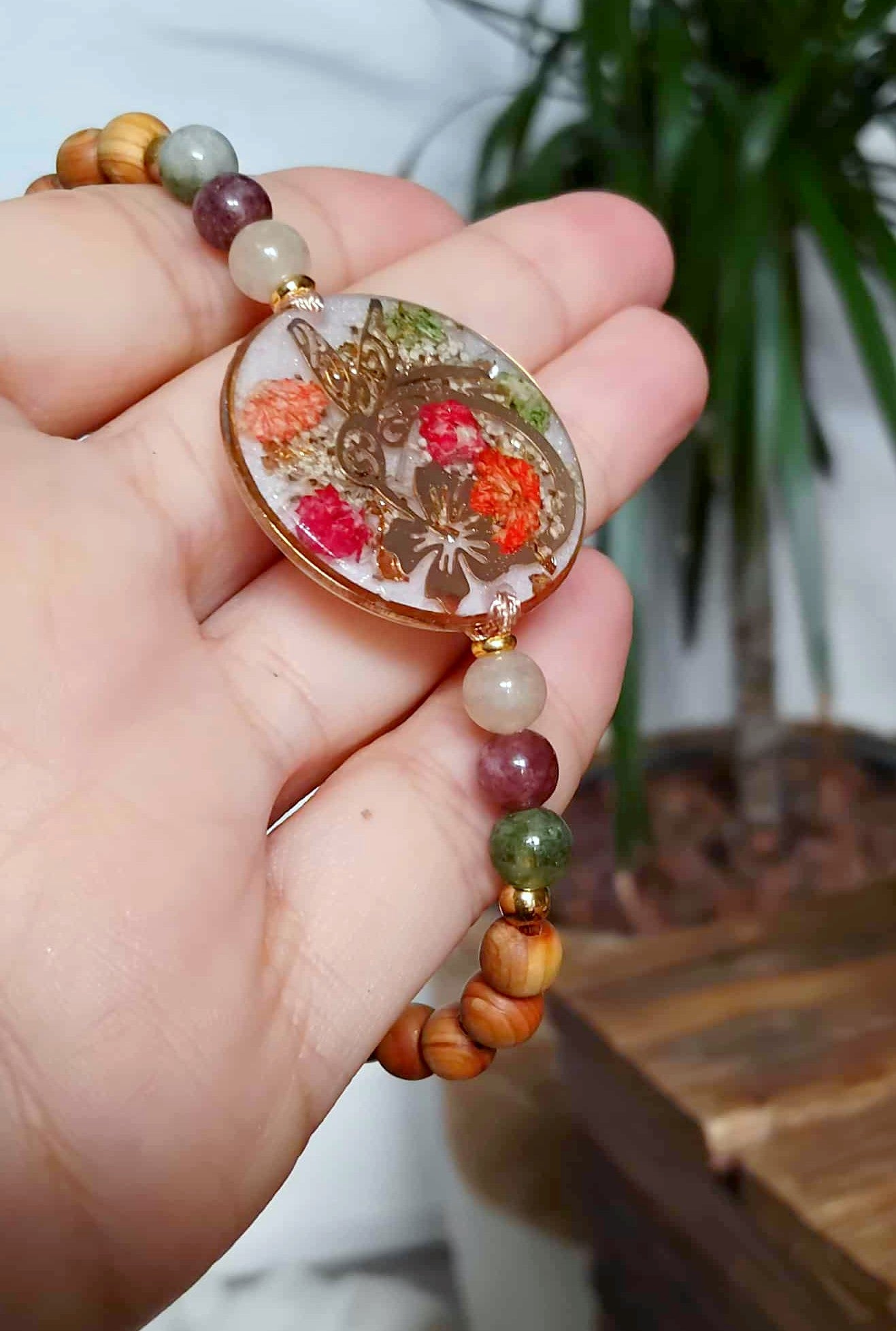 Bracelet Colibri Fleur de carotte Gypsophile Agate