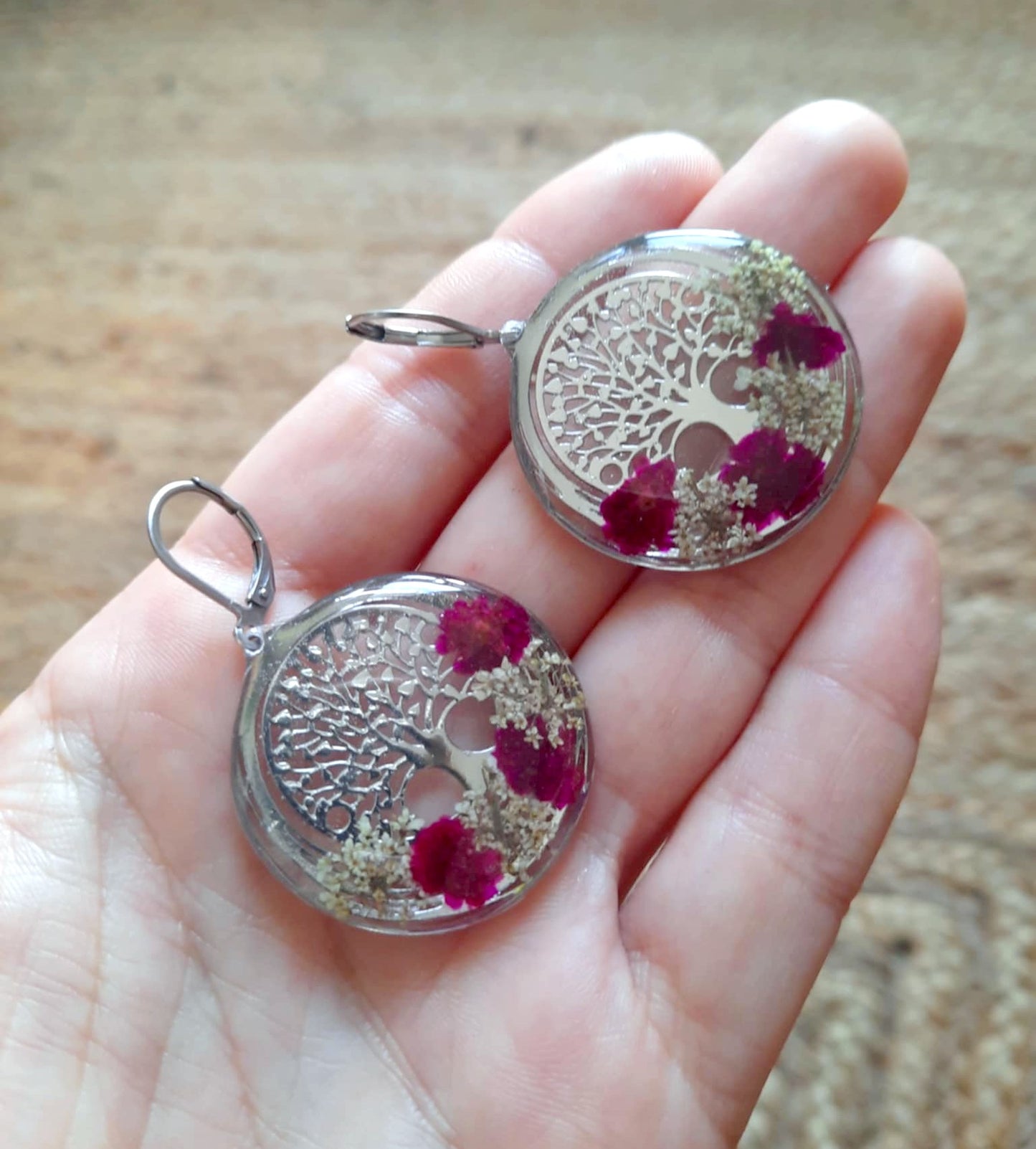 Boucles d'oreille, Fleur de carotte, Gypsophile