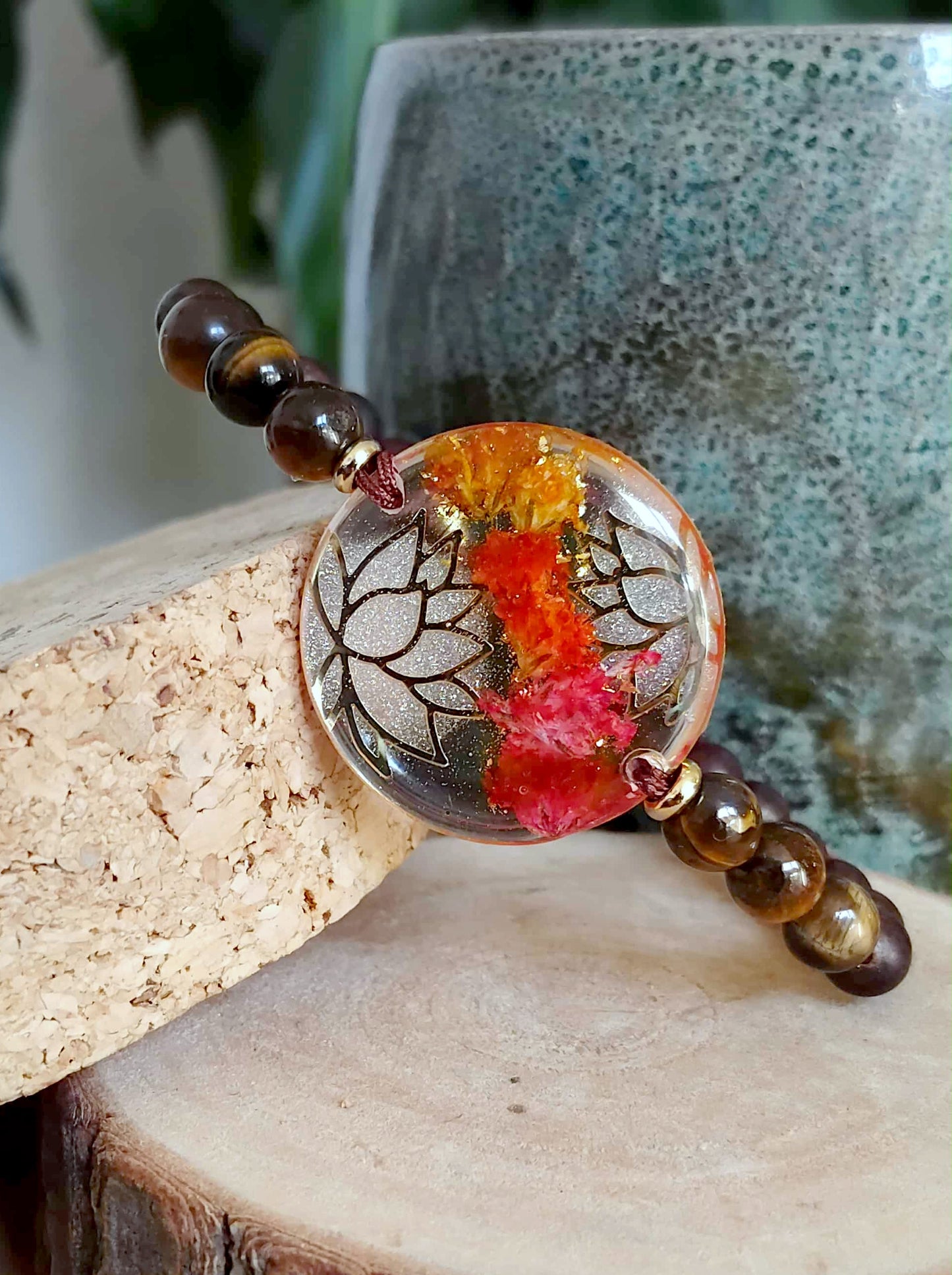 Bracelet Lotus Gypsophile Œil de tigre