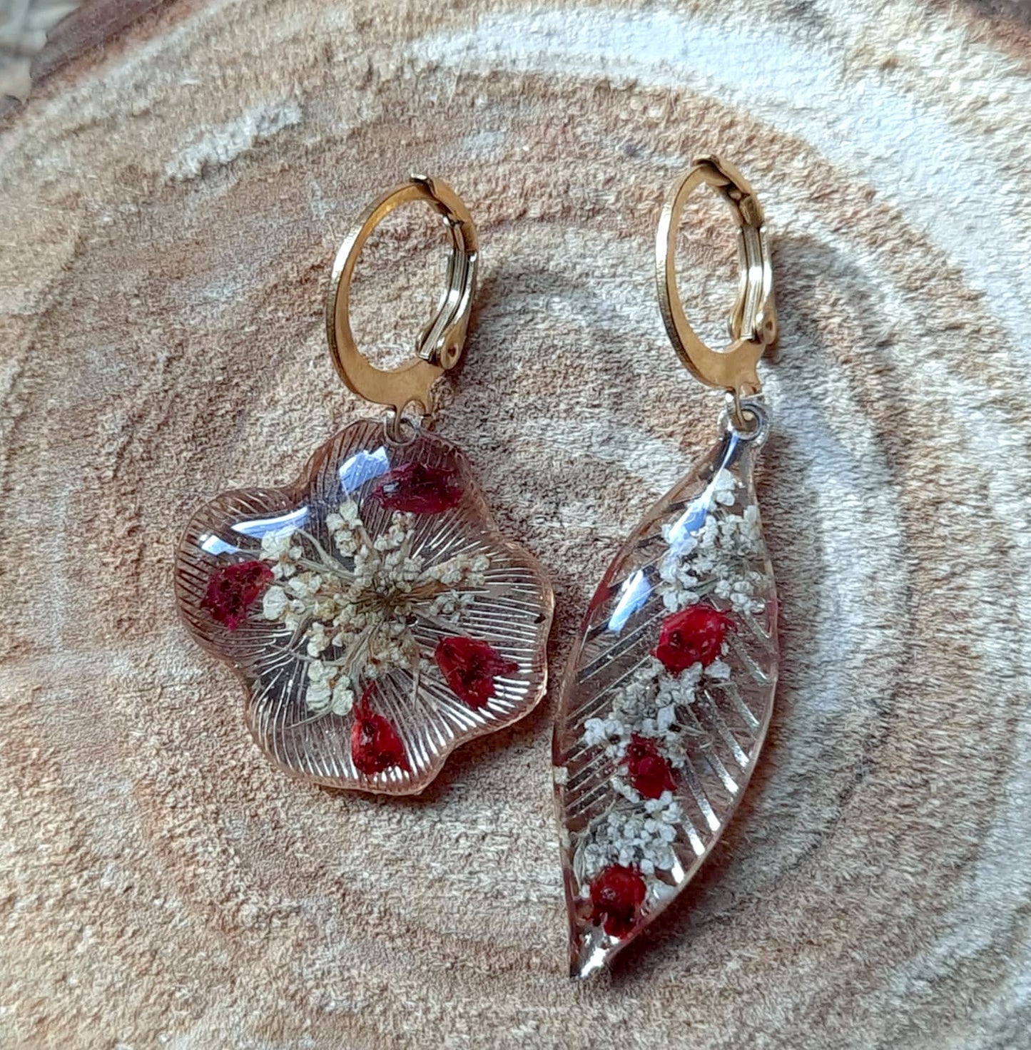 Boucles d'oreille Asymétrique, Fleur de carotte, Bruyères