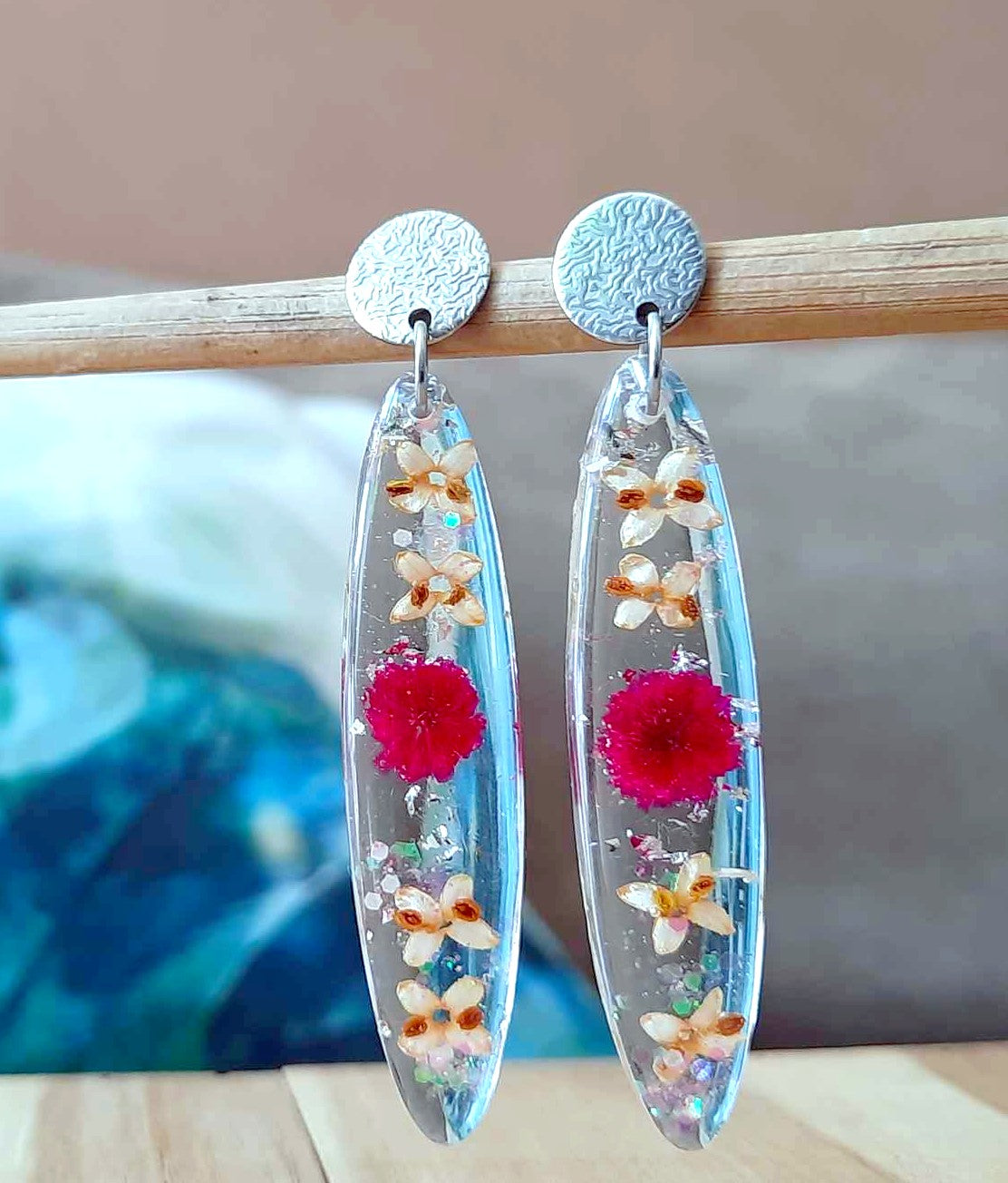 Boucles d'oreille, Feurs d'olivier et Gypsophile