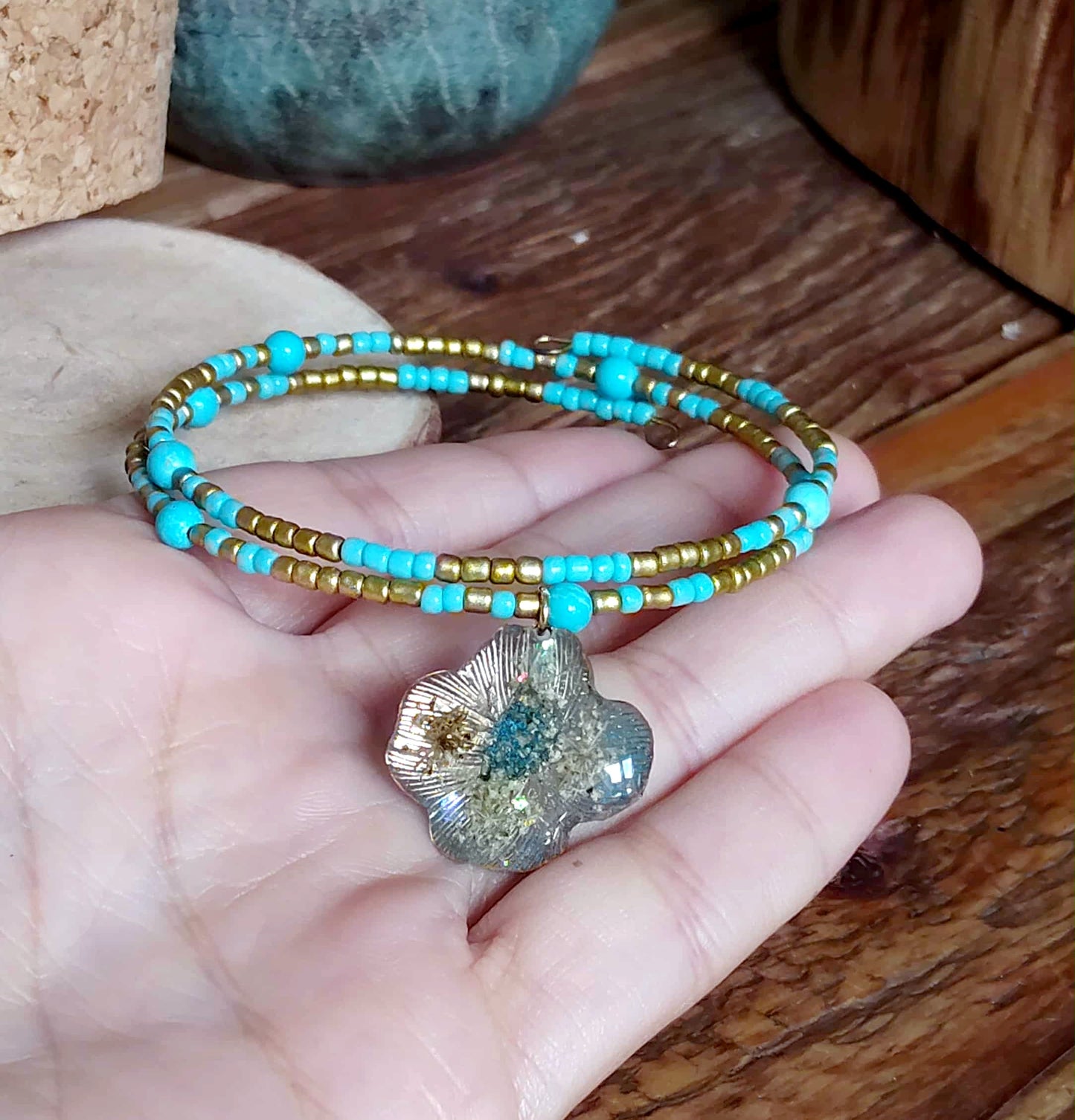 Bracelet rigide Fleur de carotte Turquoise