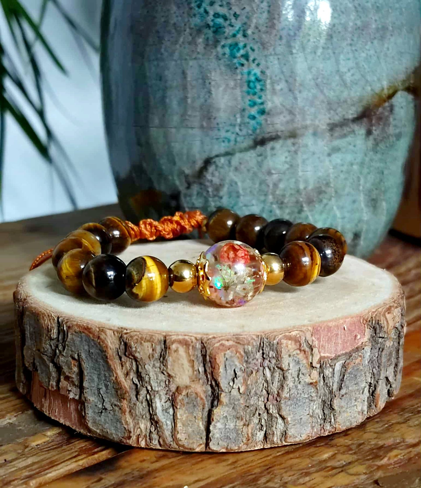 Bracelet fleur de carotte Gypsophile Œil de tigre