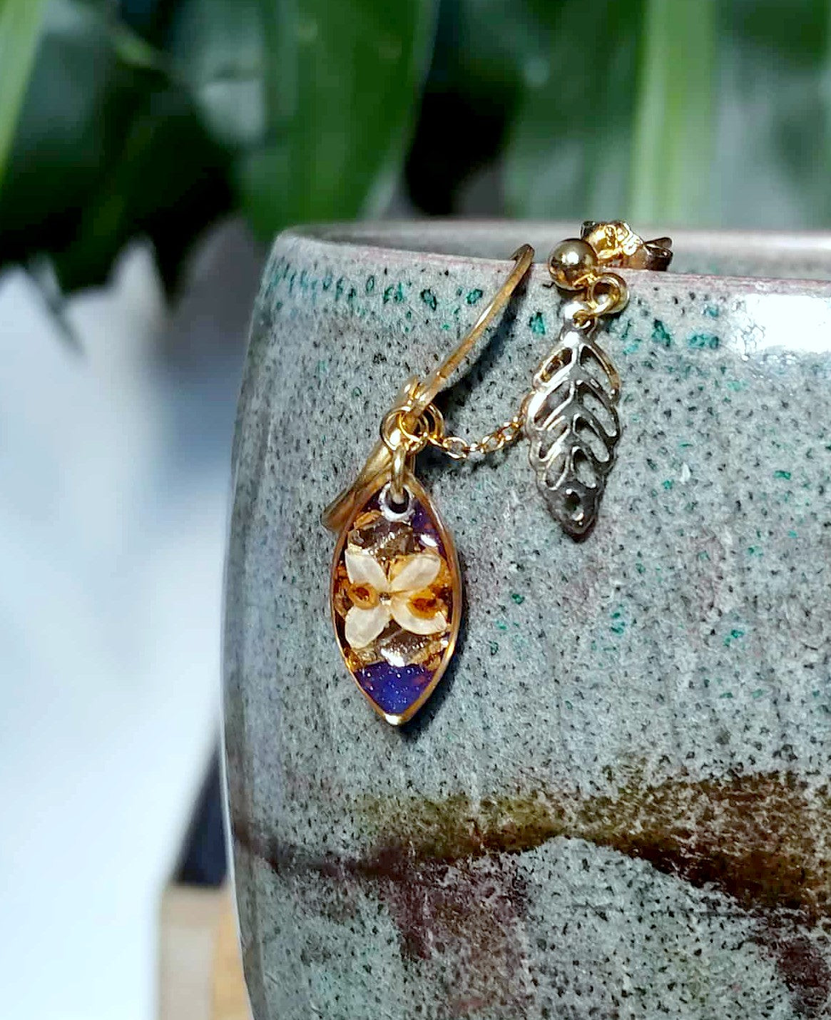 Boucles d'oreille Double piercing  Fleur d'olivier