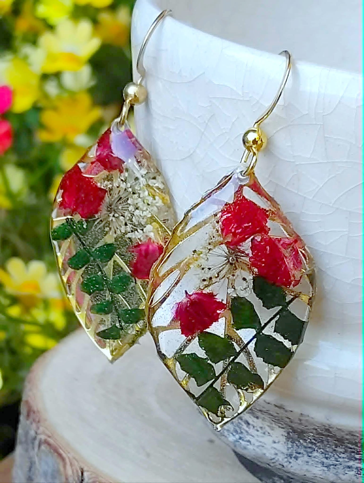 Boucles d'oreille Gypsophiles Fleur de carotte Fougère