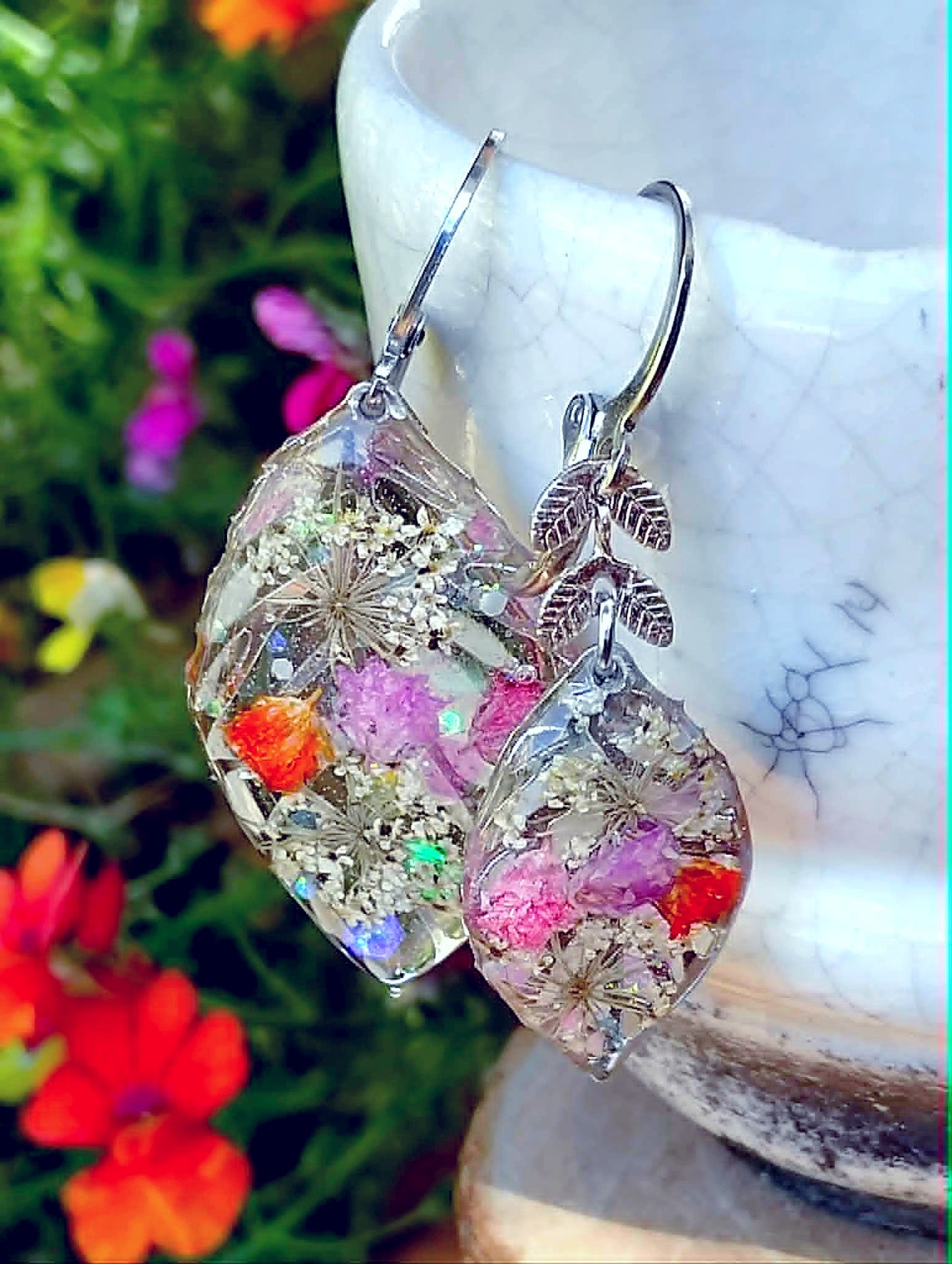 Boucles d'oreille Asymétrique Fleur de carotte Gypsophiles
