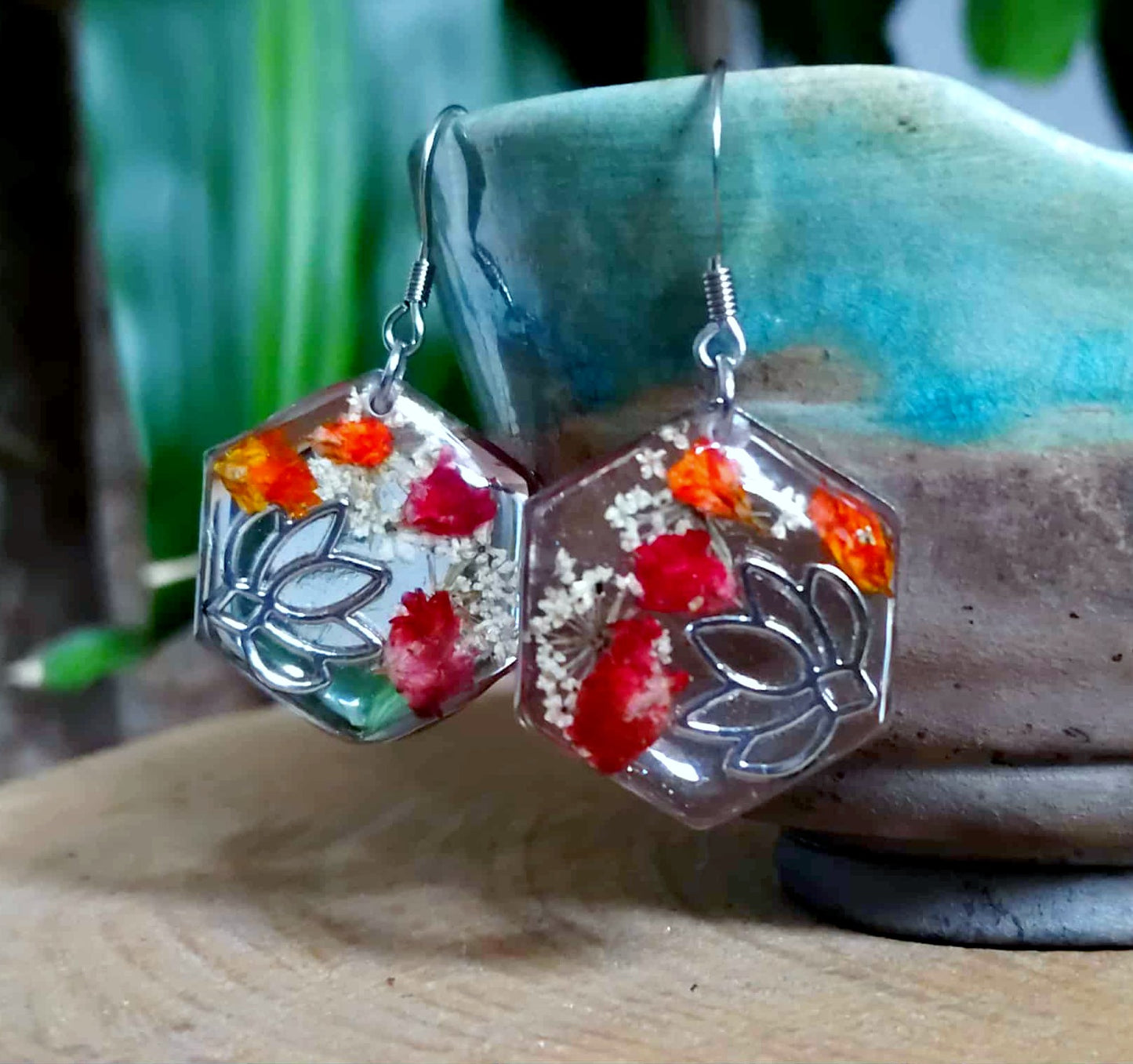 Boucles d'oreille Lotus Fleur de carotte Gypsophiles