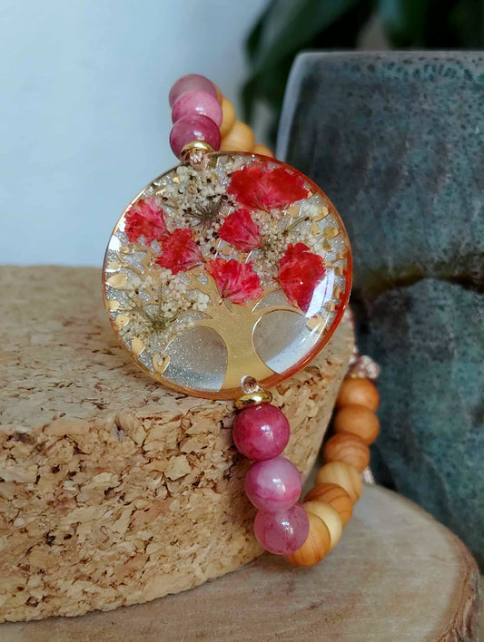 Bracelet, Arbre de vie, gypsophile, Jade
