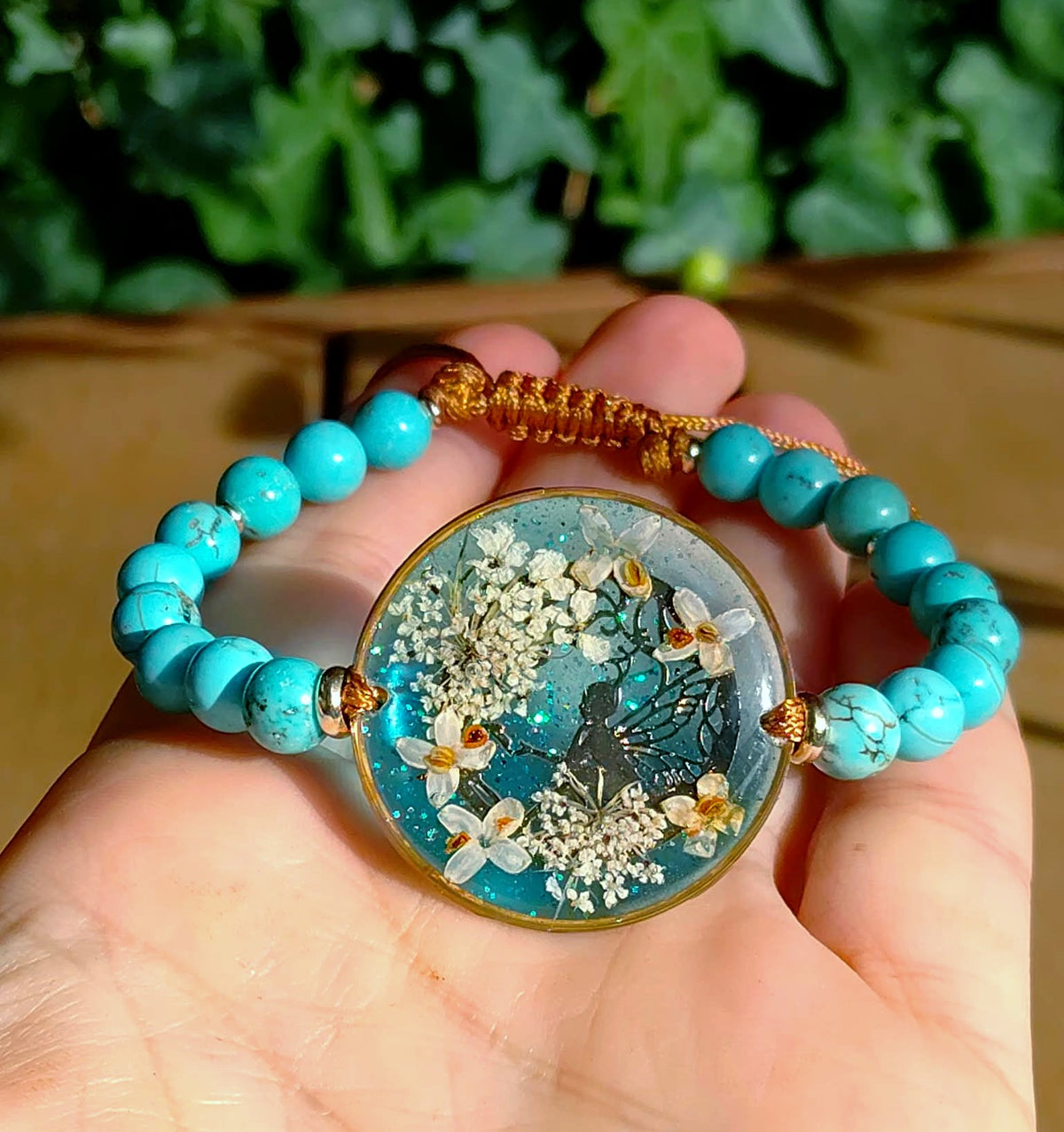 Bracelet Fleurs d'olivier et fleur de carotte