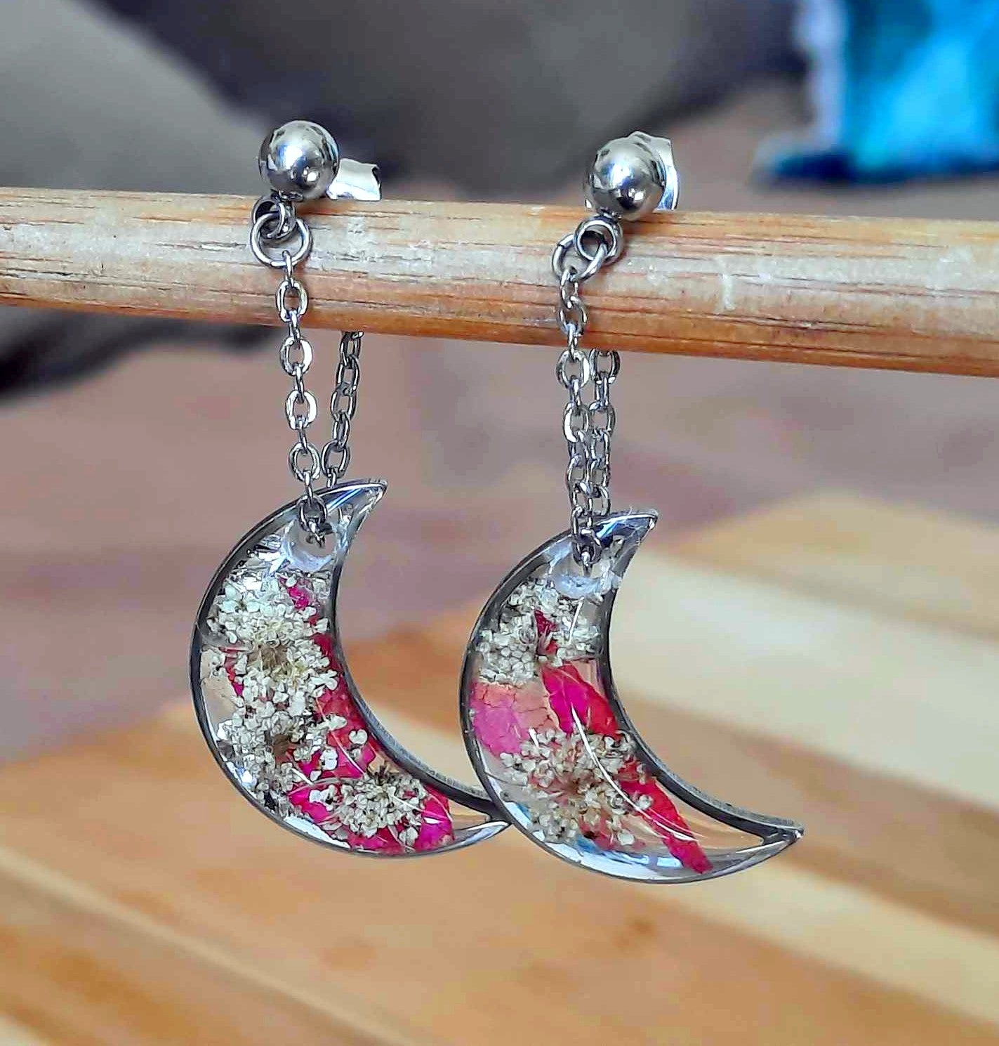 Boucles d'oreille, Lune Fleur de carotte