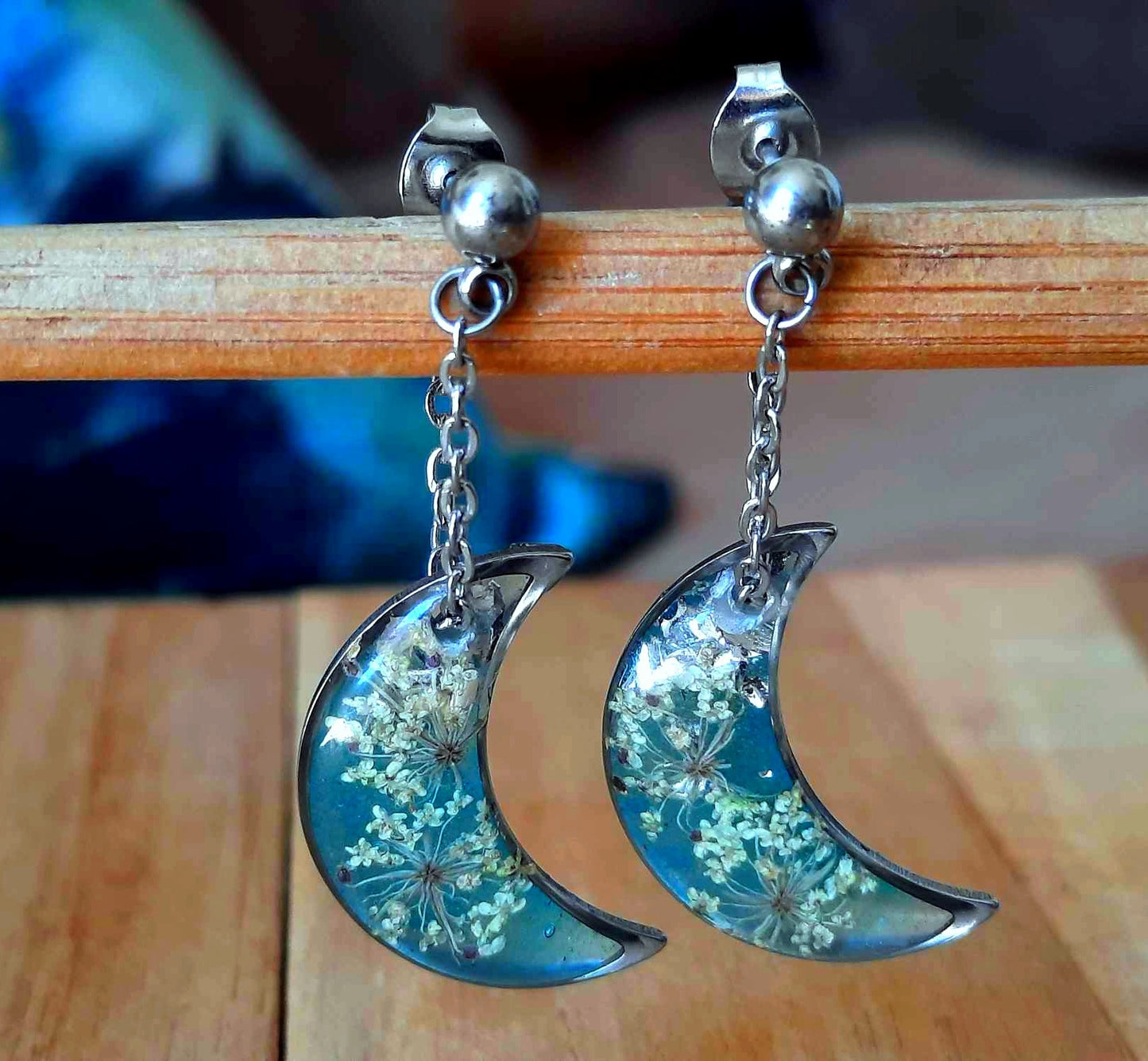 Boucles d'oreille, Lune Fleur de carotte