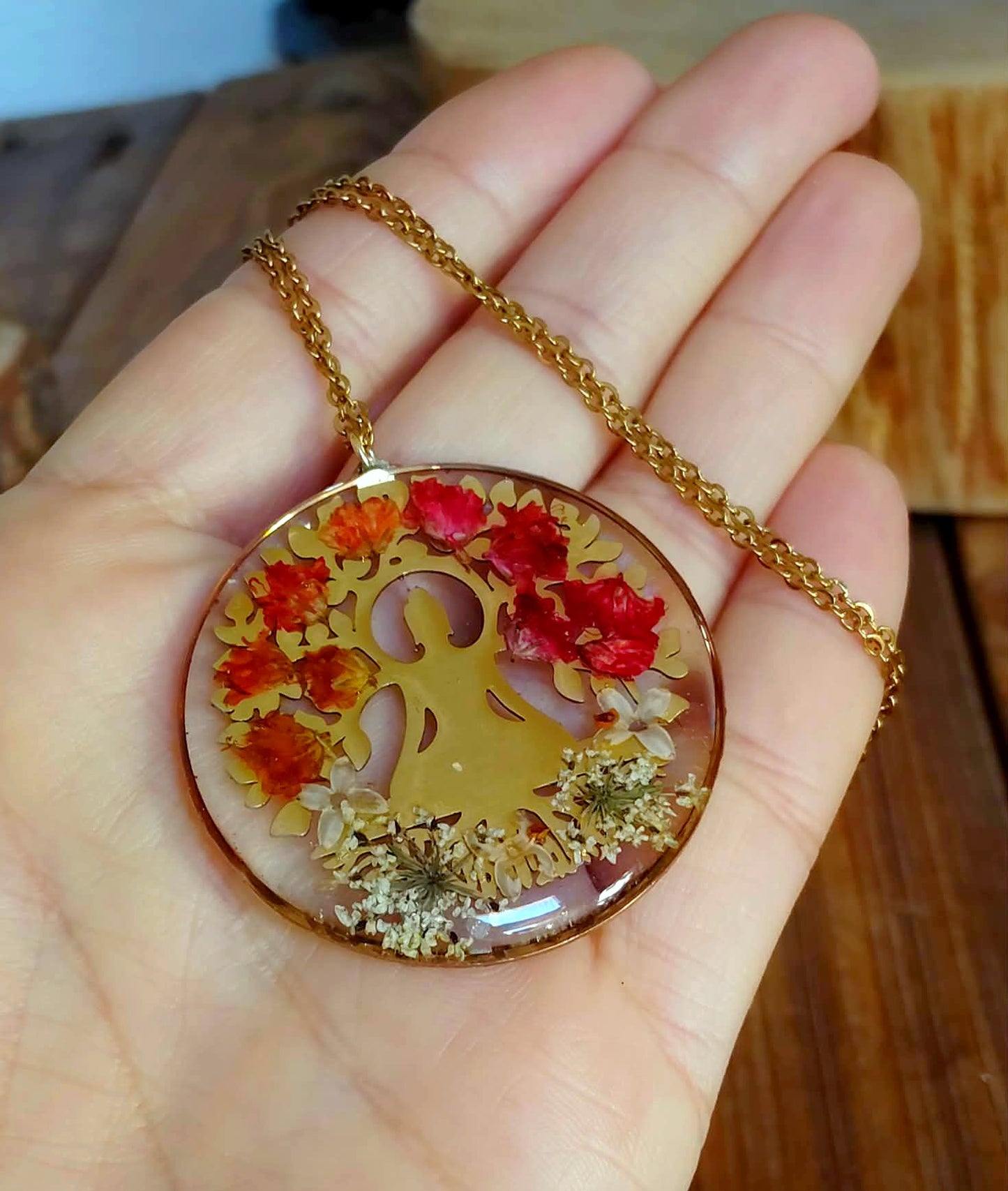 Arbre de vie Bouddha Gypsophile Fleur de carotte et d'olivier