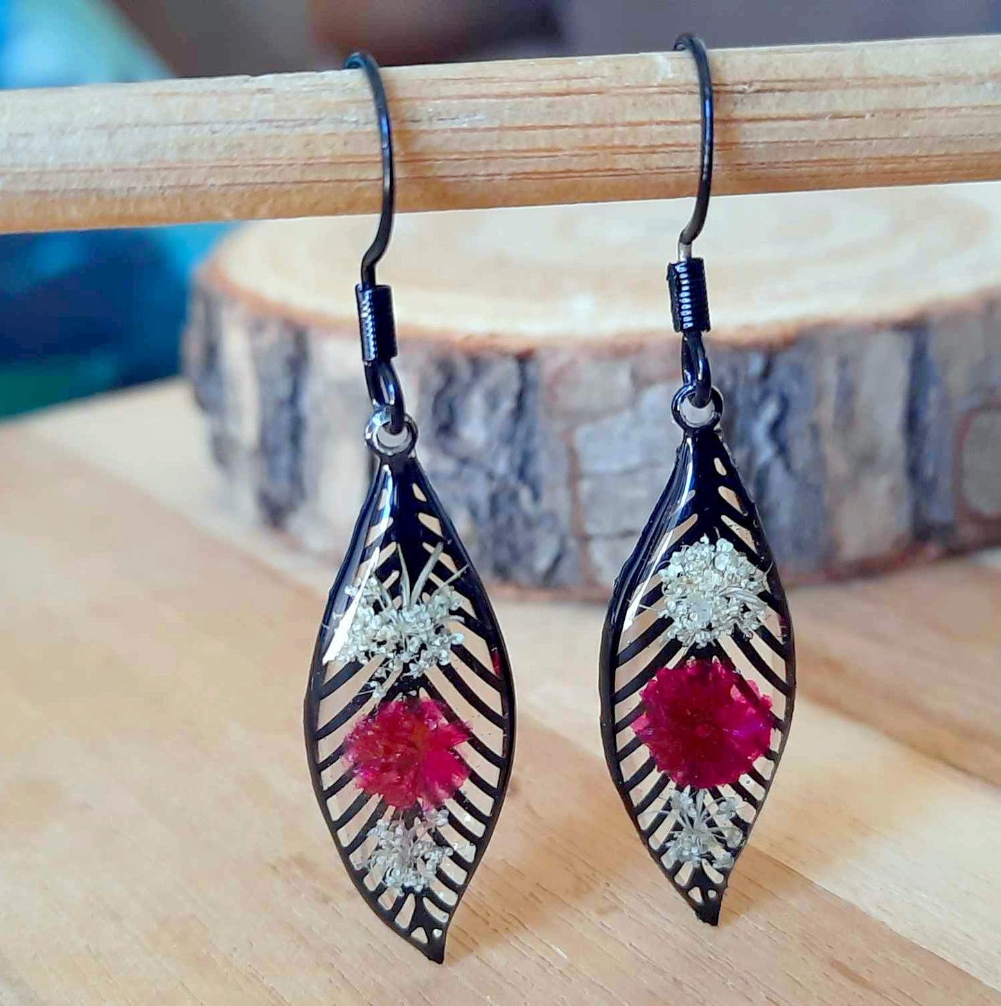 Boucles d'oreille, Gypsophile et Fleur de carotte