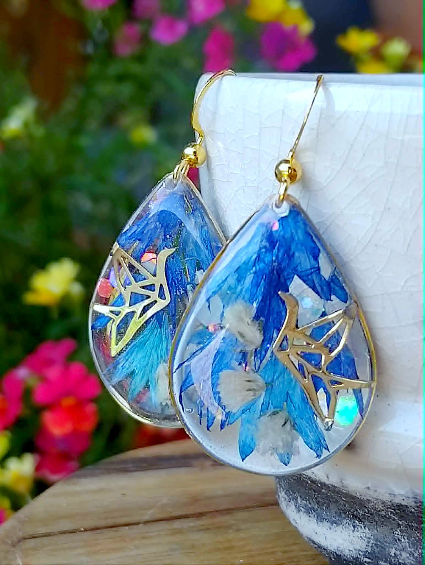 Boucles d'oreille Bleuet et Gypsophiles