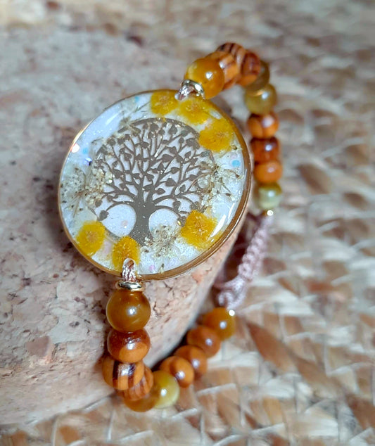Bracelet , Fleur de carotte, Mimosa, Œil de tigre