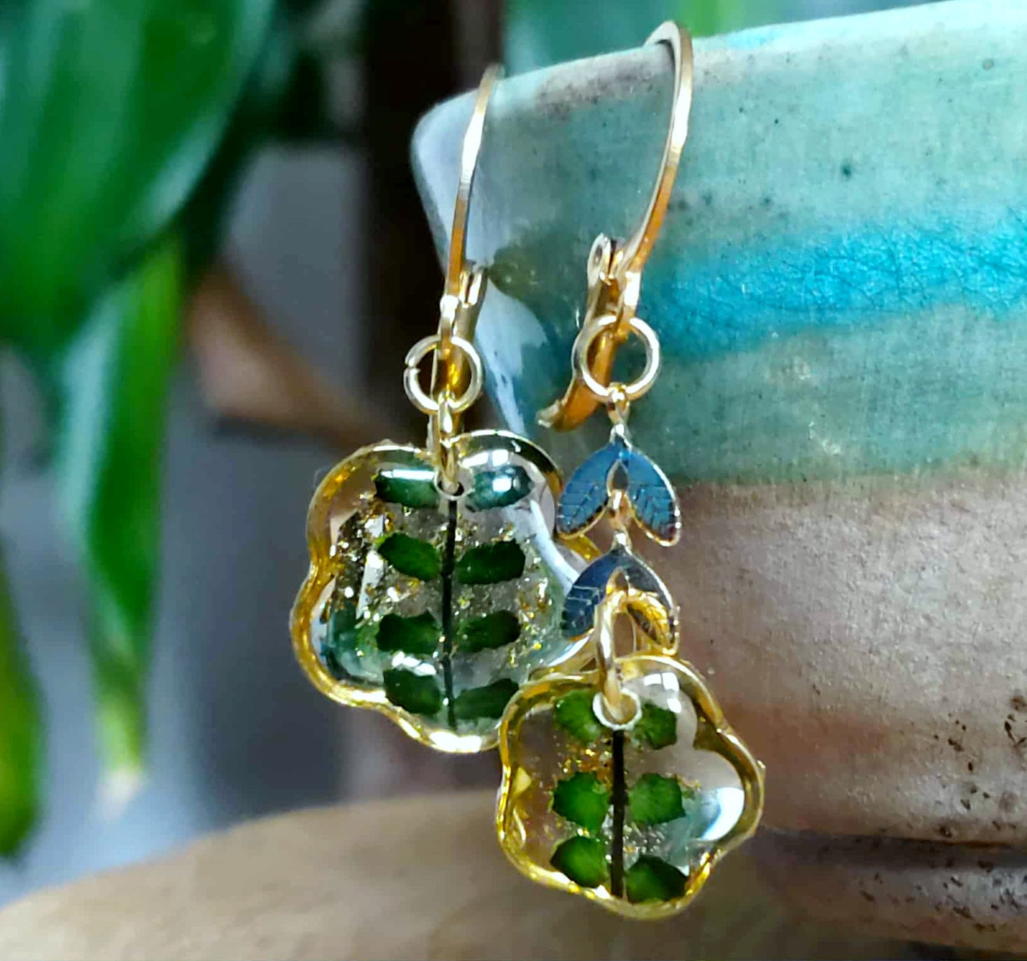 Boucles d'oreille Asymétrique Fougère