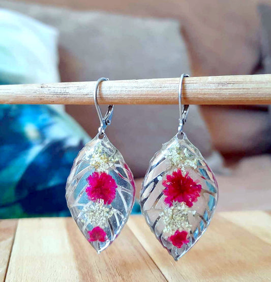 Boucles d'oreille, Fleur de carotte et Gypsophile